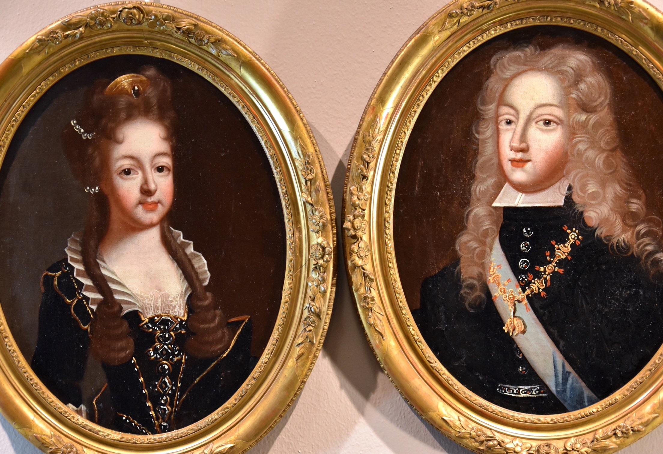 Filippo V Re di Spagna Louise Savoy Regina Gobert Dipinto a olio del 18° secolo Old master - Painting Antichi maestri di Pierre Gobert (1662 - 1744)