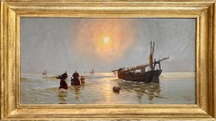 French Post Impressionist painting - Fishermen returning home at sunset - Sea 