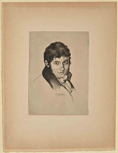Portrait - Etching by Pierre Grandon - 19th Century