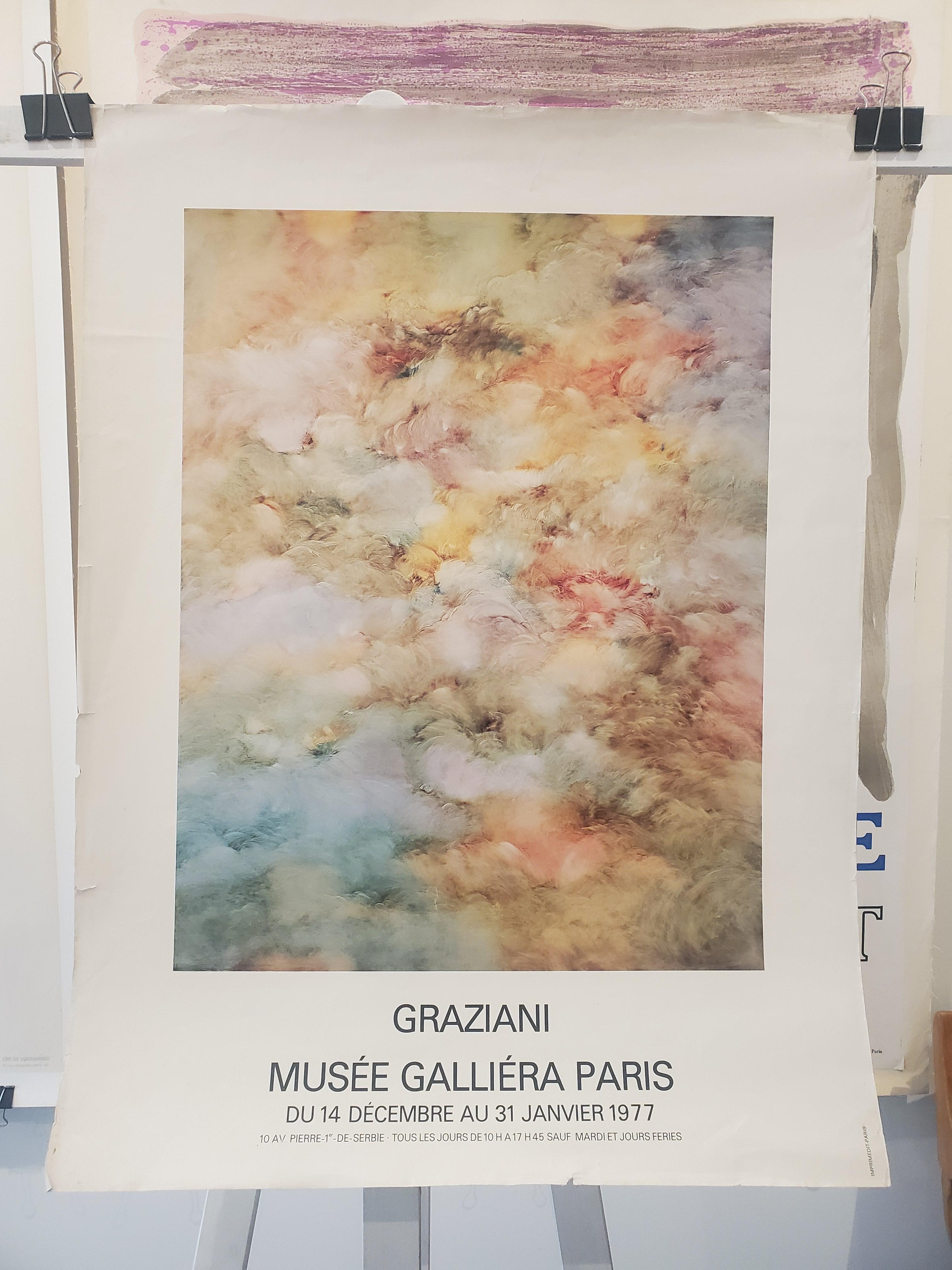 Pierre Graziani original vintage exhibition poster, Musee Galliera, 1977

Pierre Alexandre Graziani is a French Postwar & Contemporary painter who was born in 1932. There are some slight signs of age to this poster, such as small rips to the edges