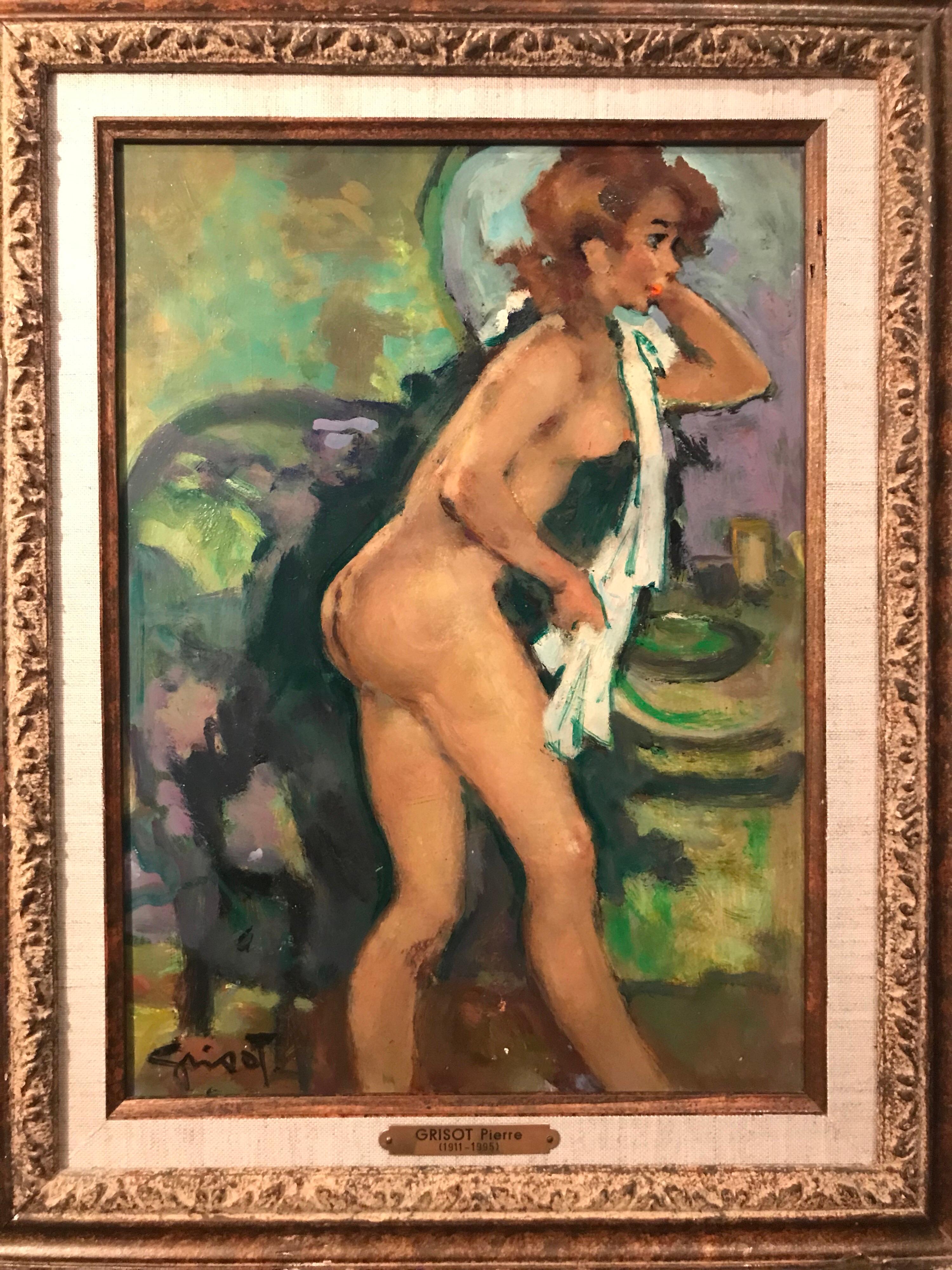 Pierre Grisot, La Toilette oil on board 1950s (1911 - 1995).
Pierre Grisot was a French post-Impressionist artist who was a member of the Parisian School of art.
One of the most enduring features of Grisot's work was his brilliant use of color and