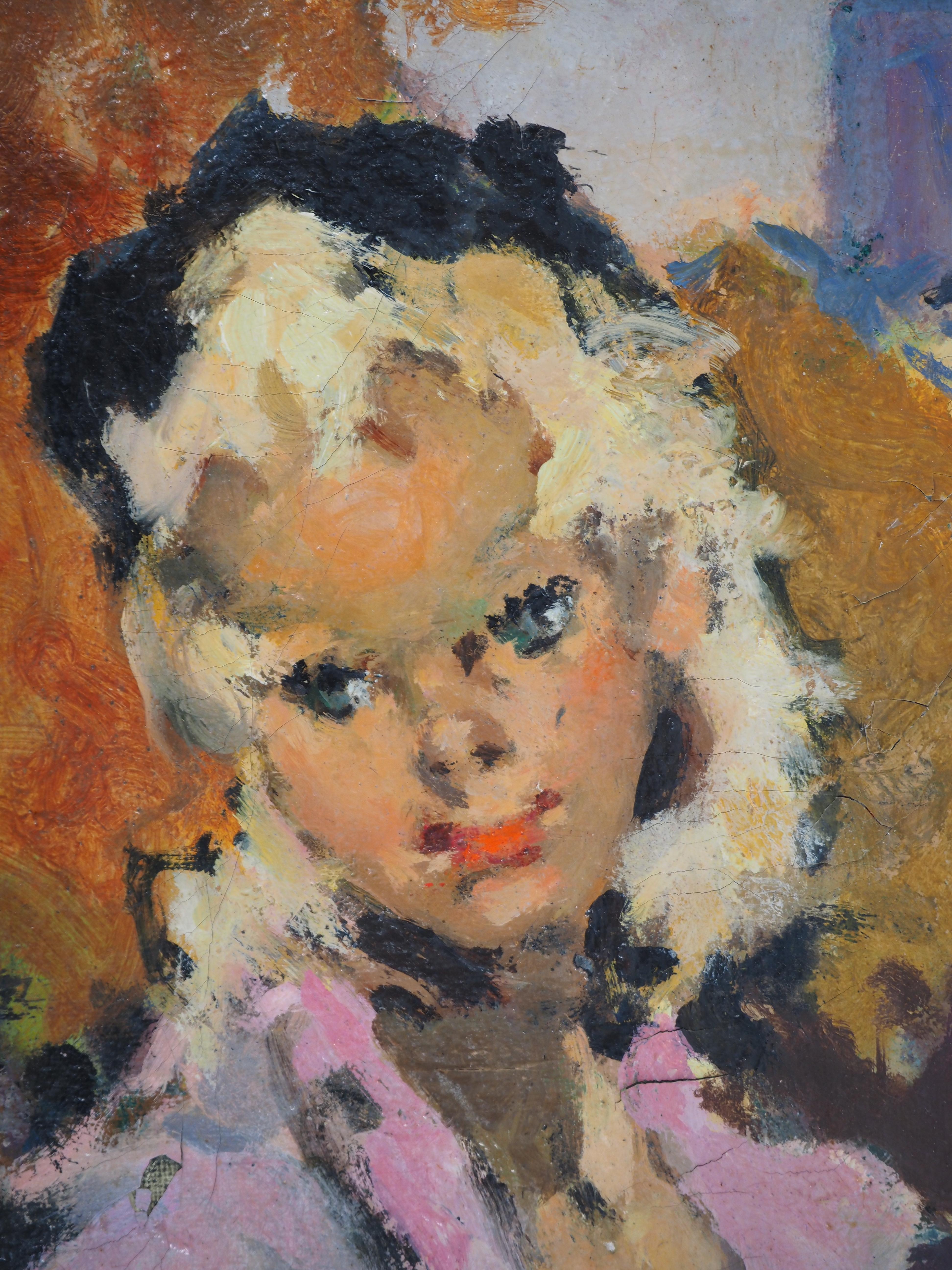 Une femme élégante près de Notre Dame de Paris - Huile sur toile originale, signée 4