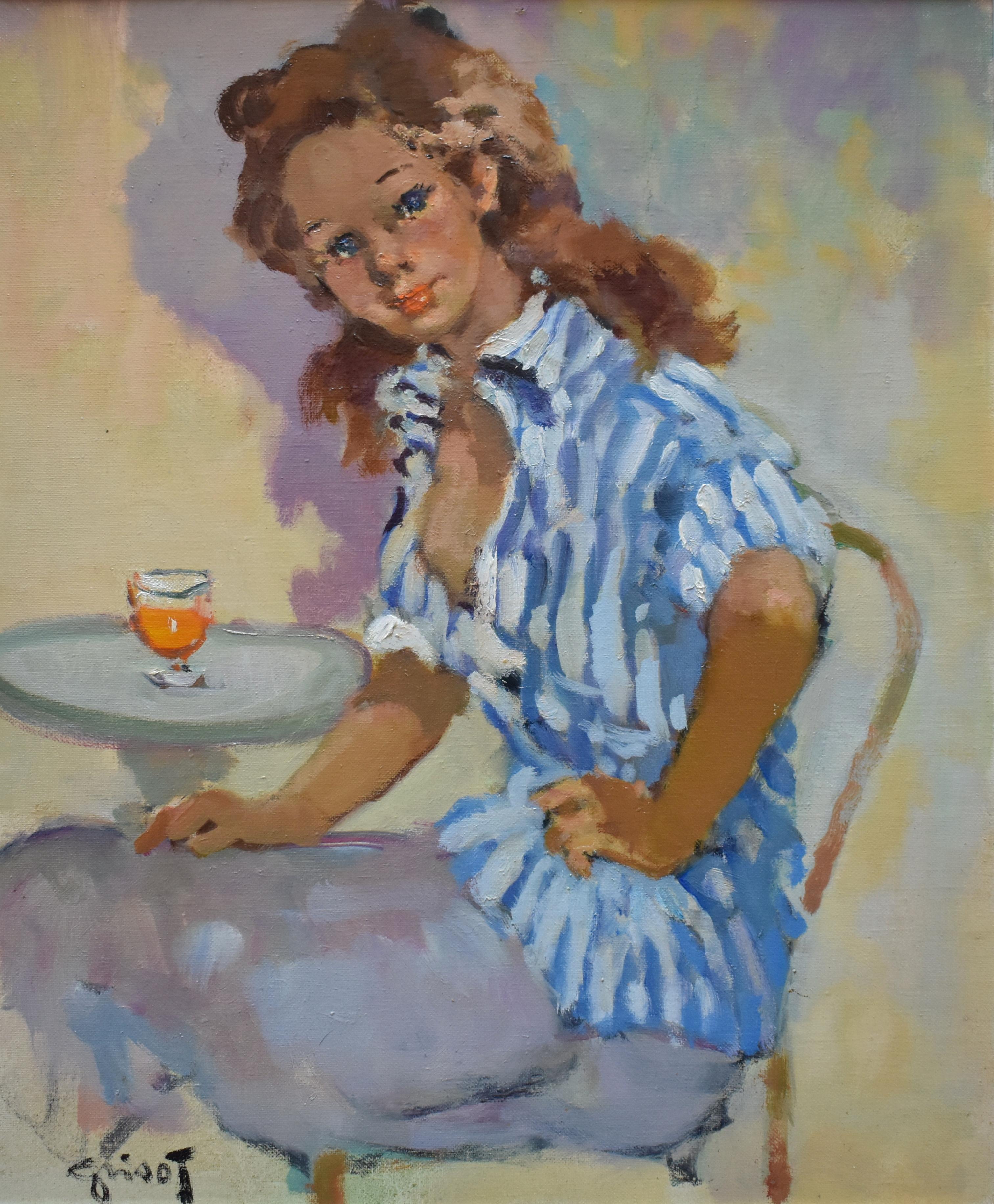 PIERRE GRISOT, (1911 - 1995) “At The Cafe” Post Impressionist - Painting by Pierre Grisot