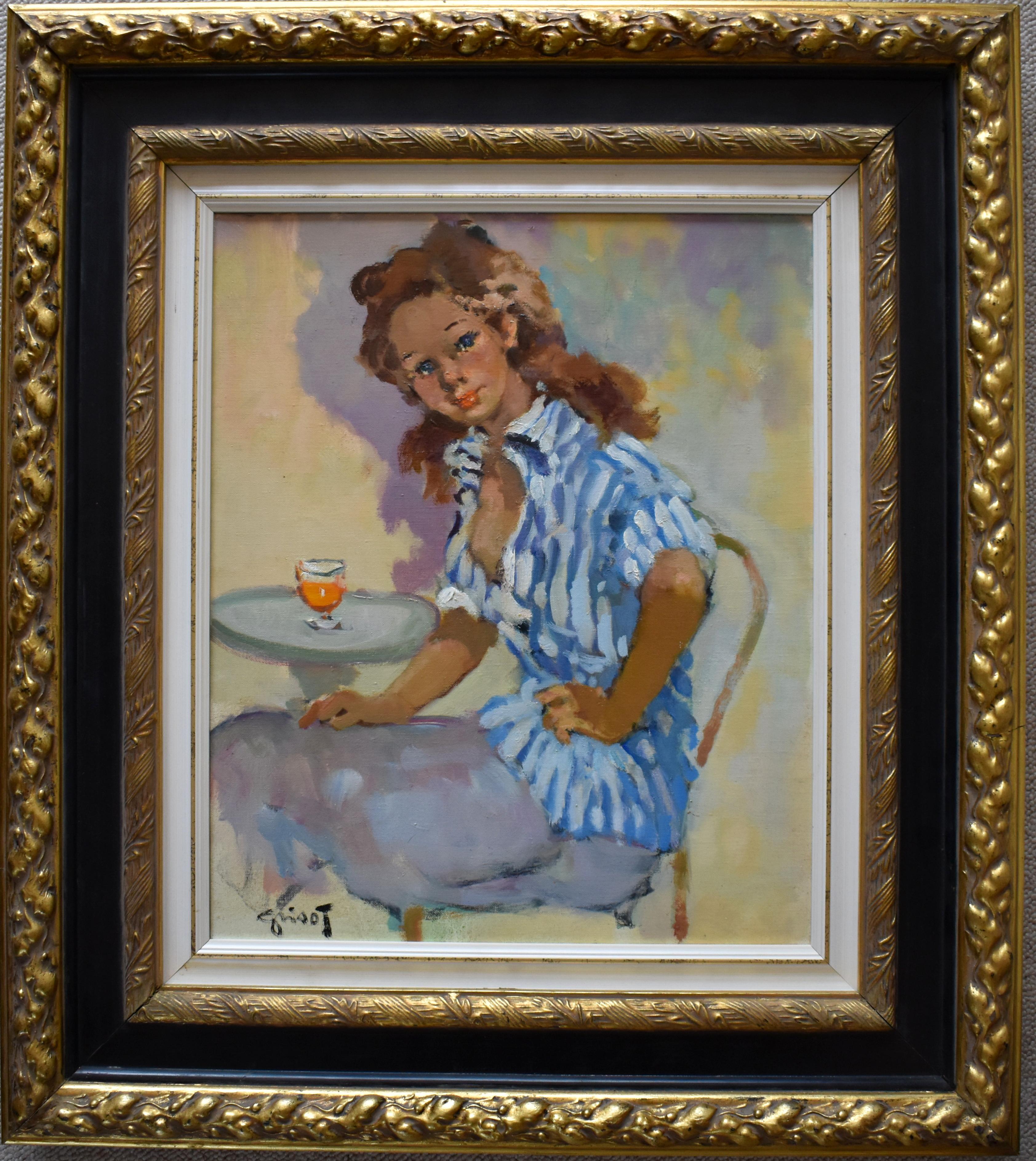 Figurative Painting di Pierre Grisot - PIERRE GRISOT, (1911 - 1995) "Al caffè" Post-impressionista