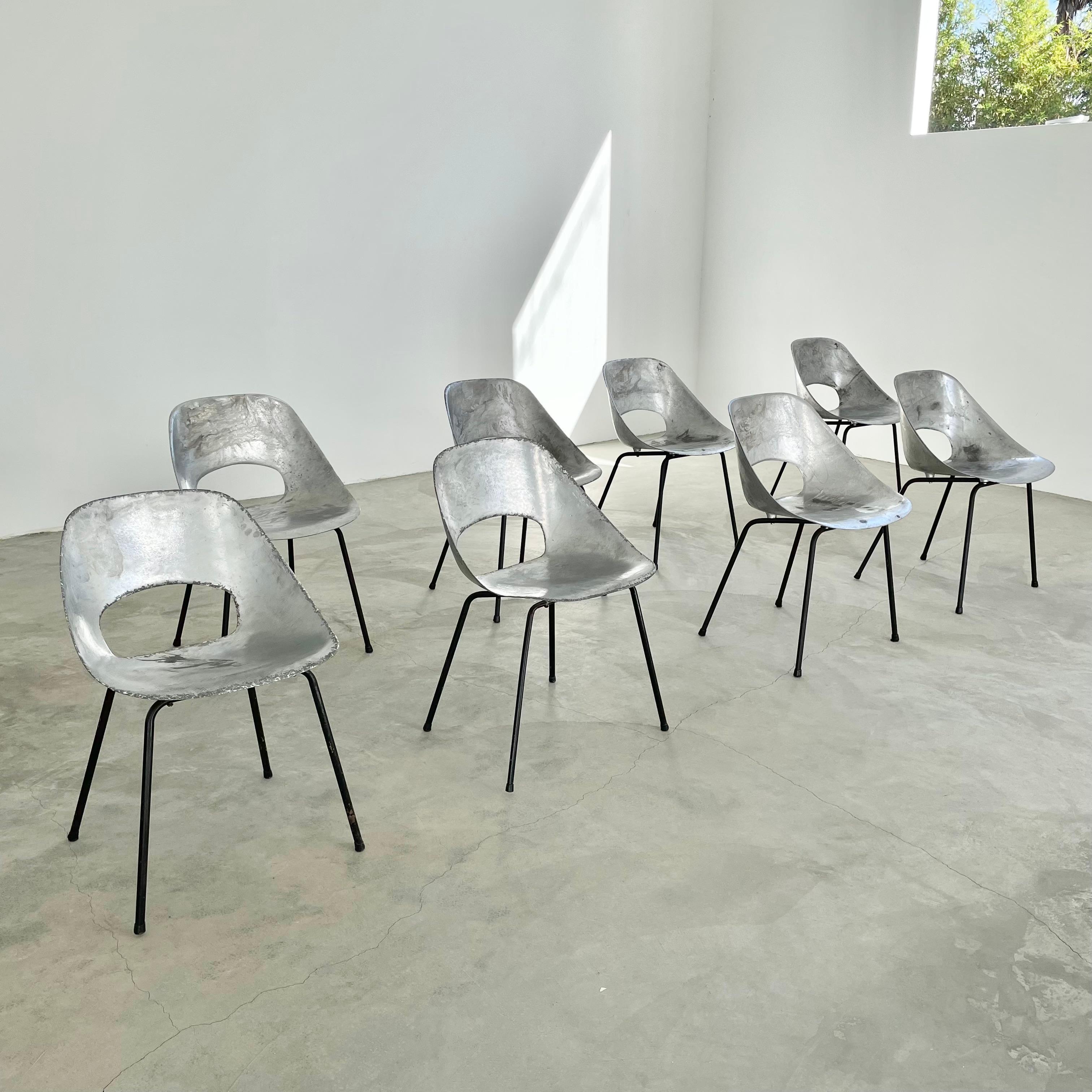 Mid-20th Century Set of 8 Pierre Guariche Aluminum Chairs