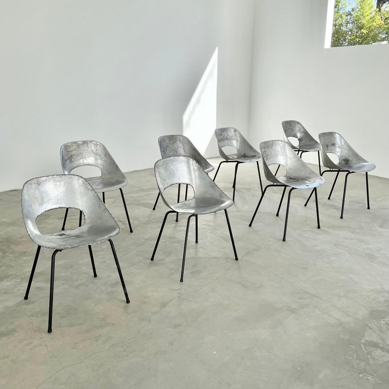 Mid-20th Century Set of 8 Pierre Guariche Aluminum Chairs For Sale
