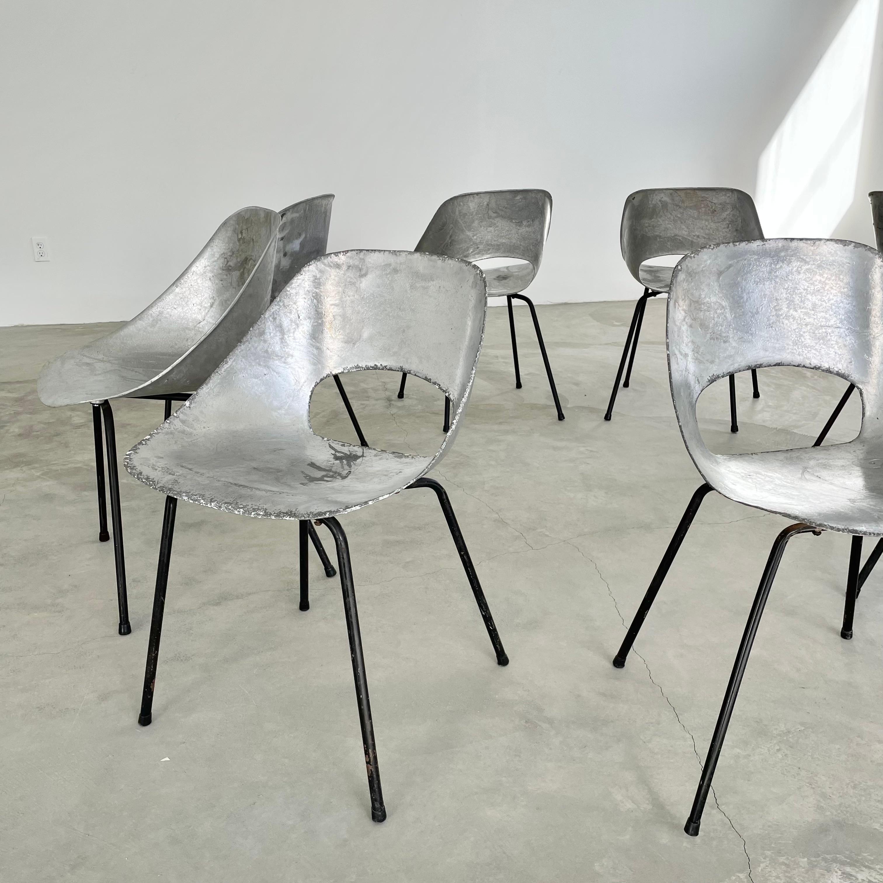 French Set of 8 Pierre Guariche Aluminum Chairs