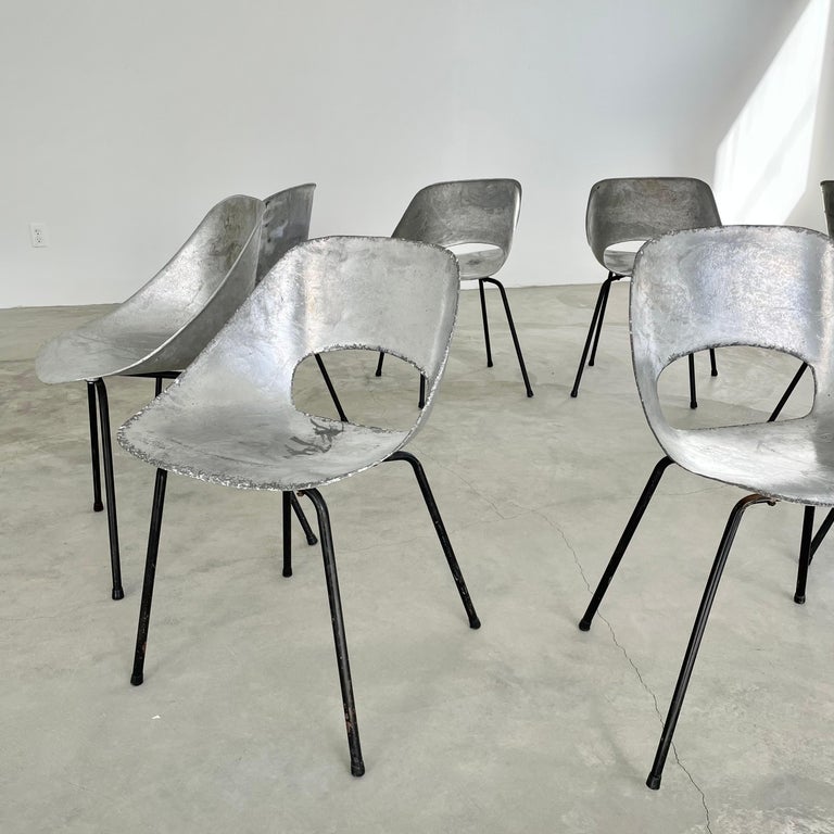 French Set of 8 Pierre Guariche Aluminum Chairs For Sale