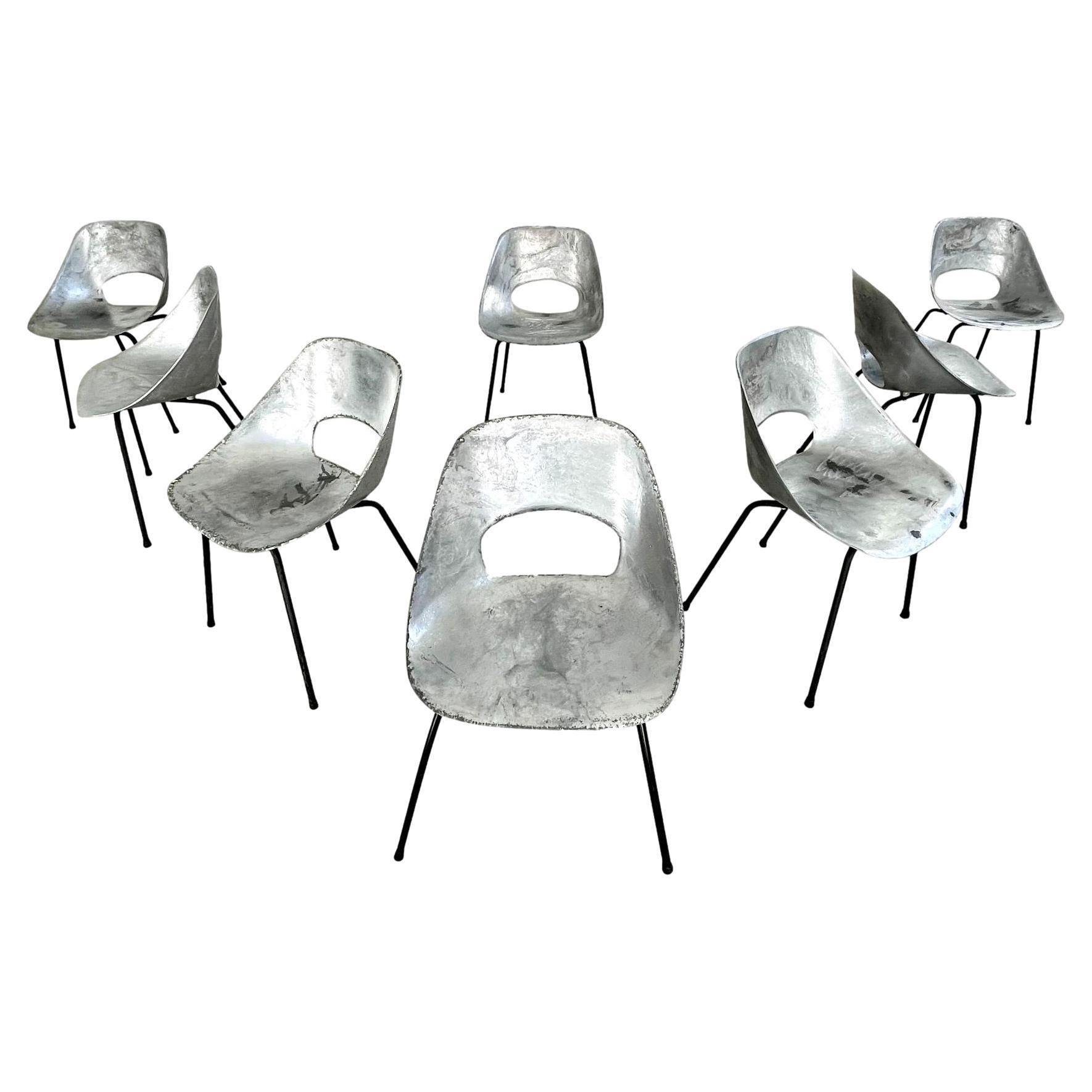 Set of 8 Pierre Guariche Aluminum Chairs