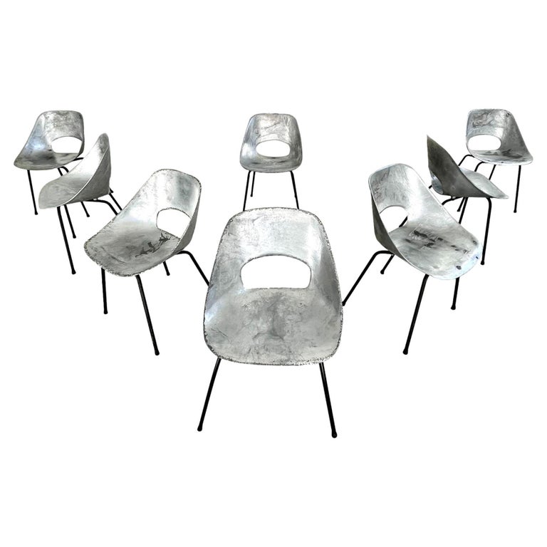 Set of 8 Pierre Guariche Aluminum Chairs For Sale