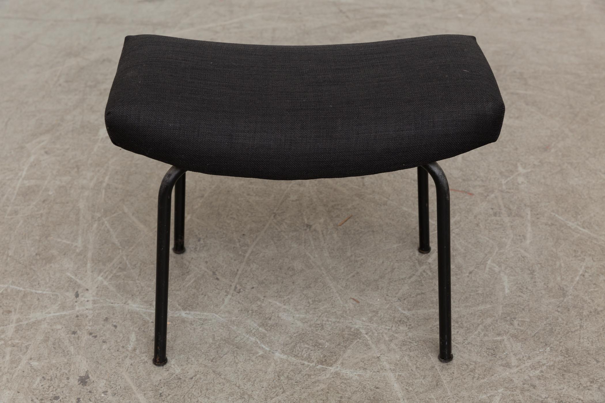 Mid-20th Century Pierre Guariche Attributed Black Upholstered Foot Stool with Black Tubular Legs For Sale