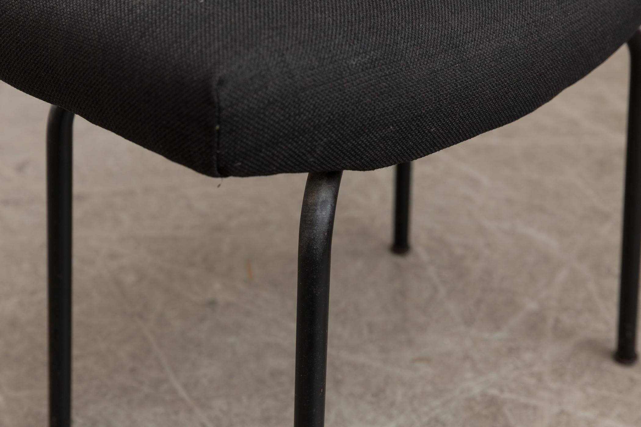 Metal Pierre Guariche Attributed Black Upholstered Foot Stool with Black Tubular Legs For Sale