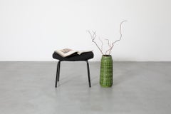 Pierre Guariche Attributed Black Upholstered Foot Stool with Black Tubular Legs