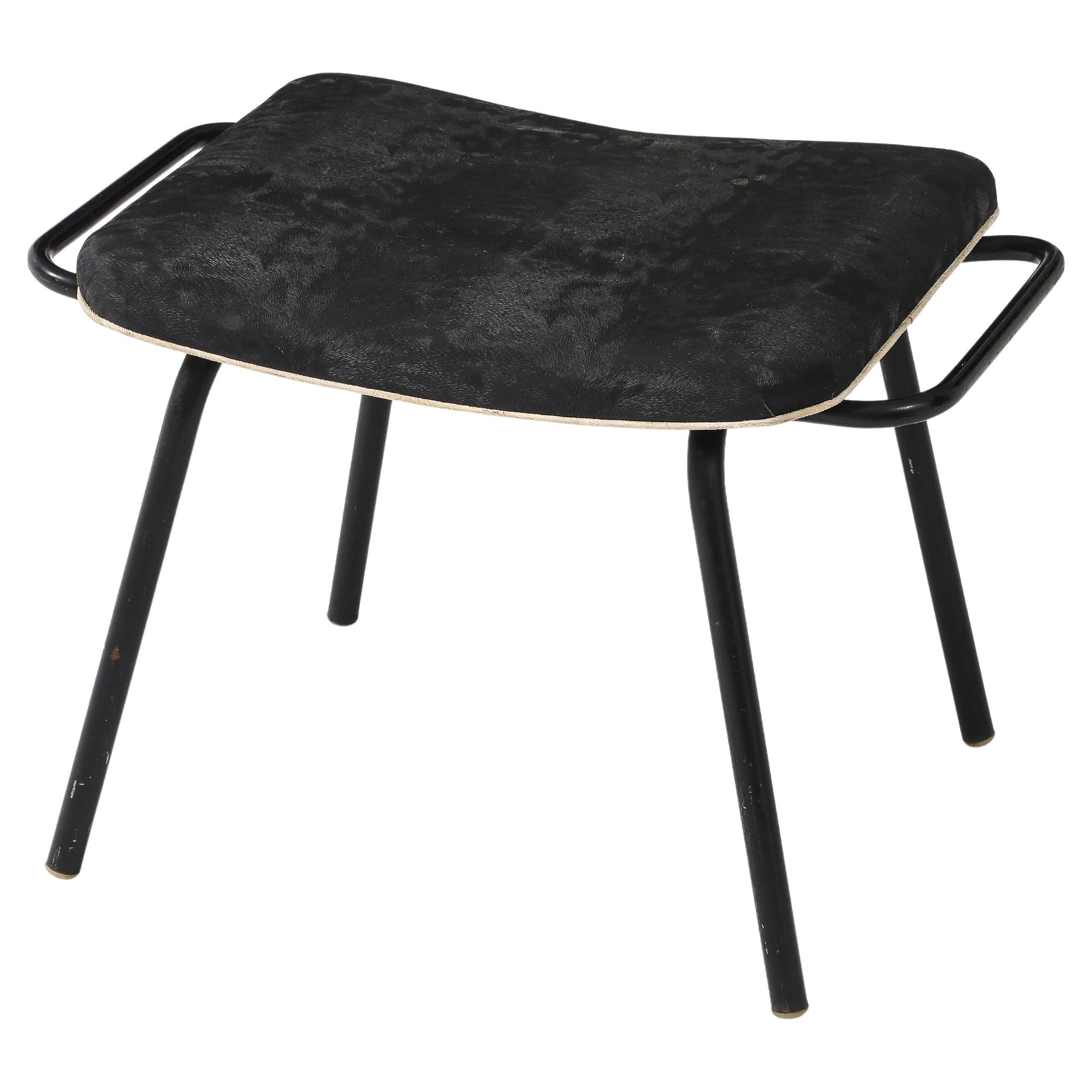 Pierre Guariche Black Tubular Metal Stool with Handles, France, 1950's