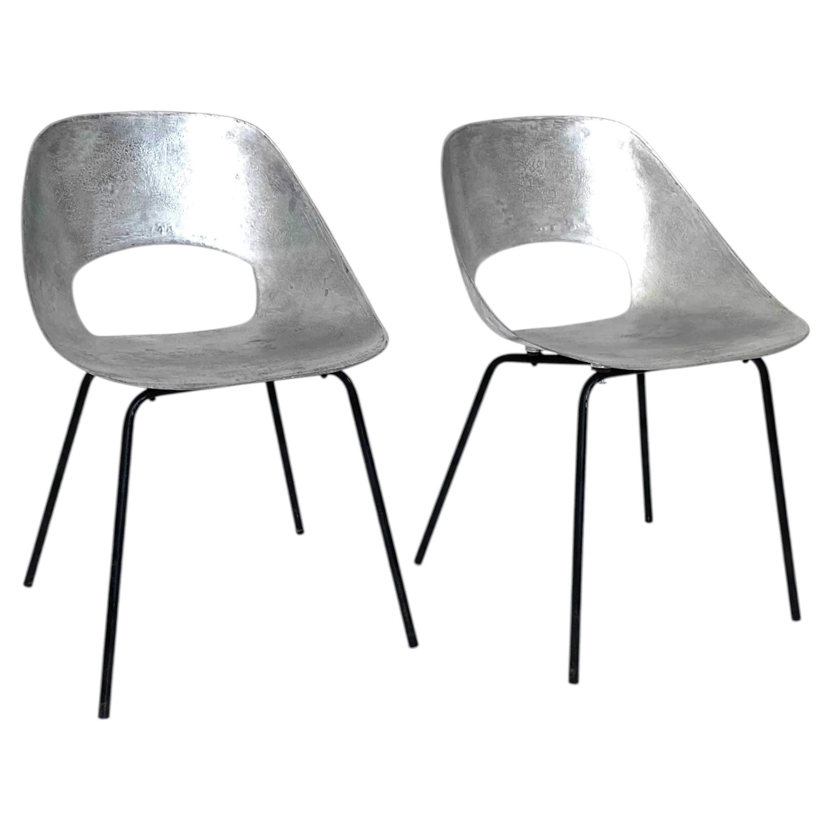 Pierre Guariche Cast Aluminum Pair of Tulip Chairs Steiner France circa 1954