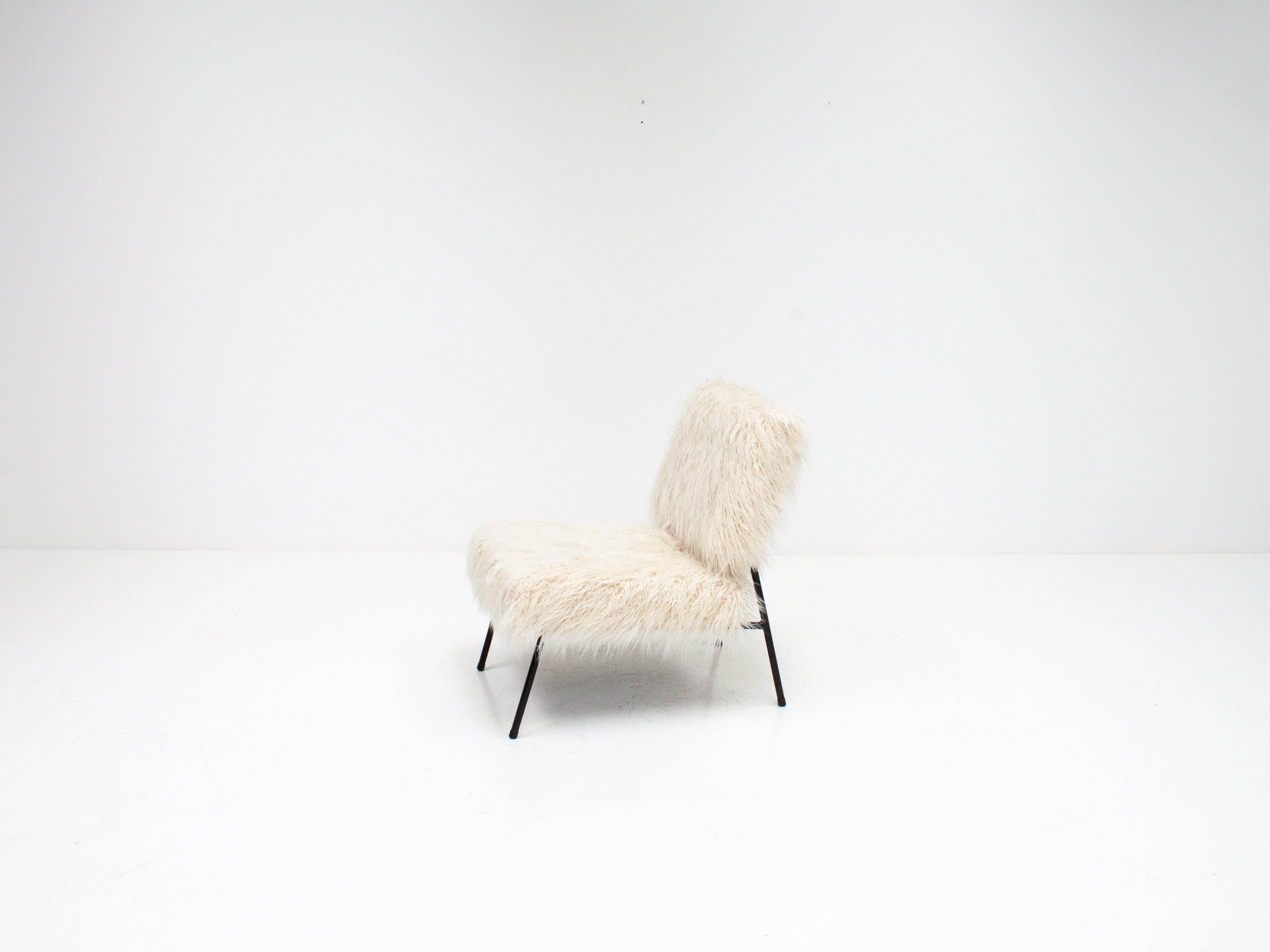 20th Century Pierre Guariche Easy Chair, Airborne, 1960s, Reupholstered in Pierre Frey