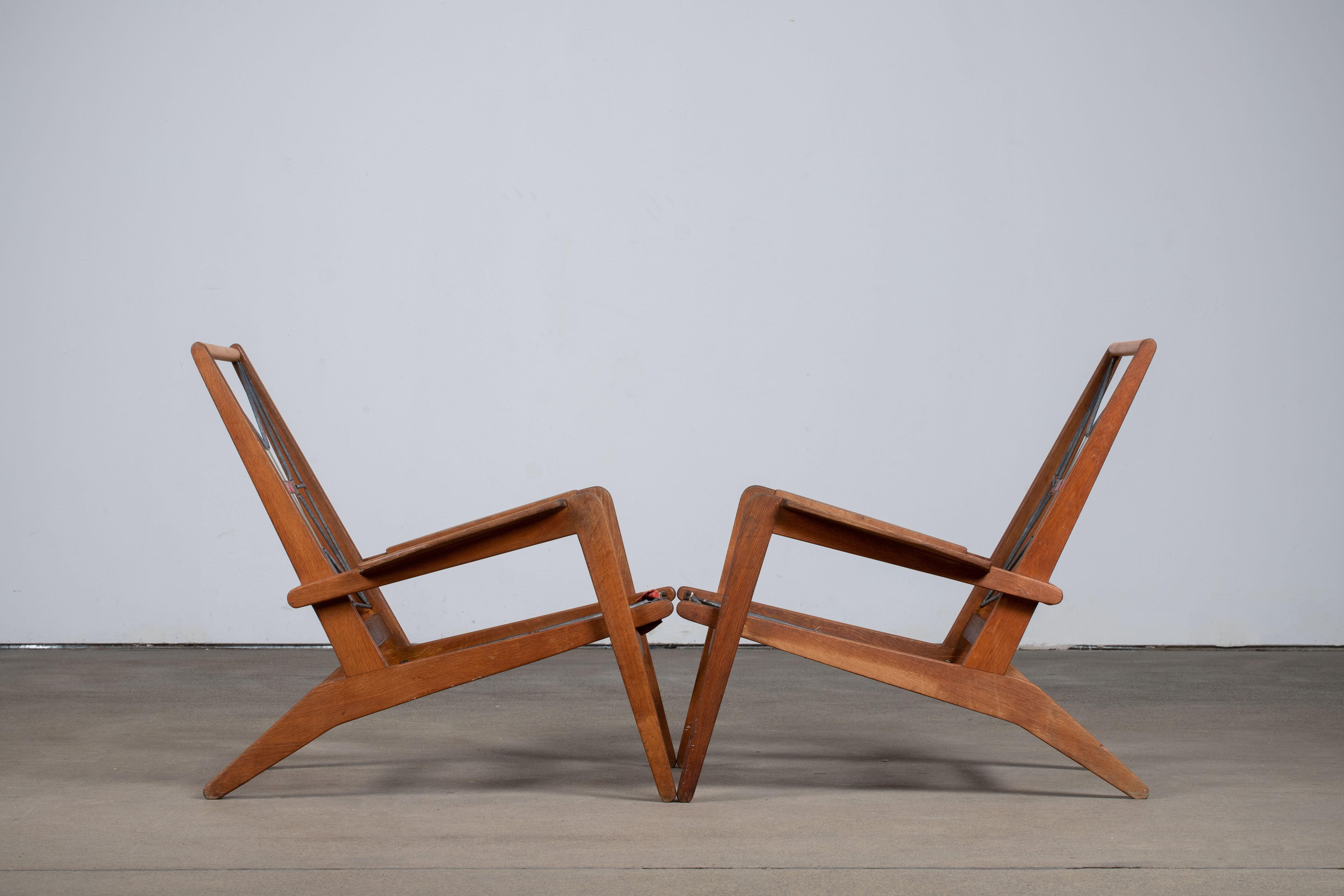 Oak Pierre Guariche for Airborne Pair of Lounge Chairs