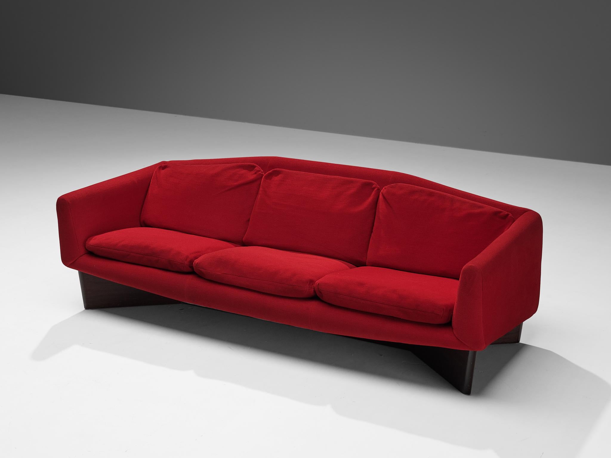 Pierre Guariche for Burov 'Monaco' Sofa in Red Velvet and Mahogany  For Sale 5