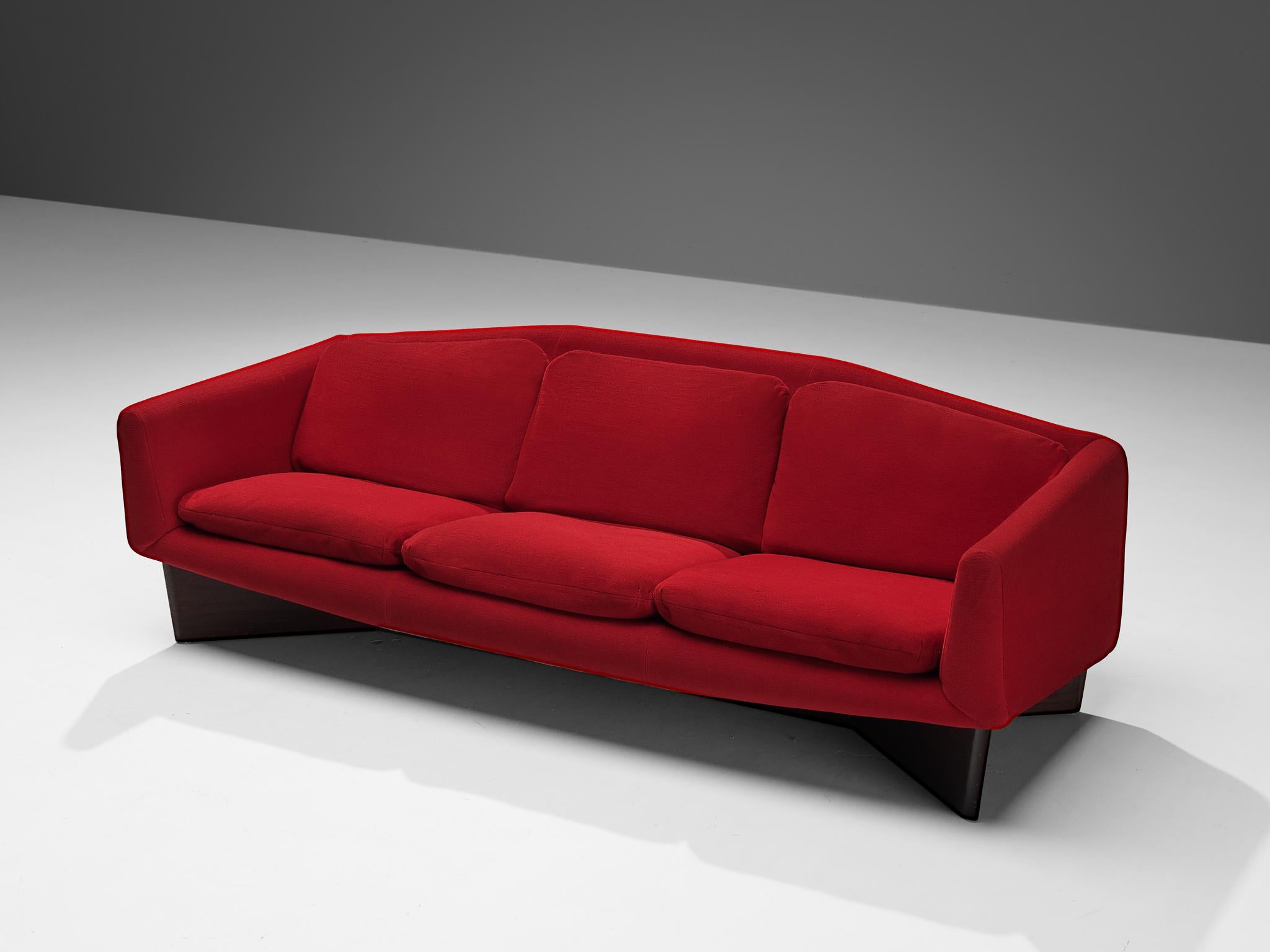 Pierre Guariche for Burov 'Monaco' Sofa in Red Velvet and Mahogany  For Sale 2