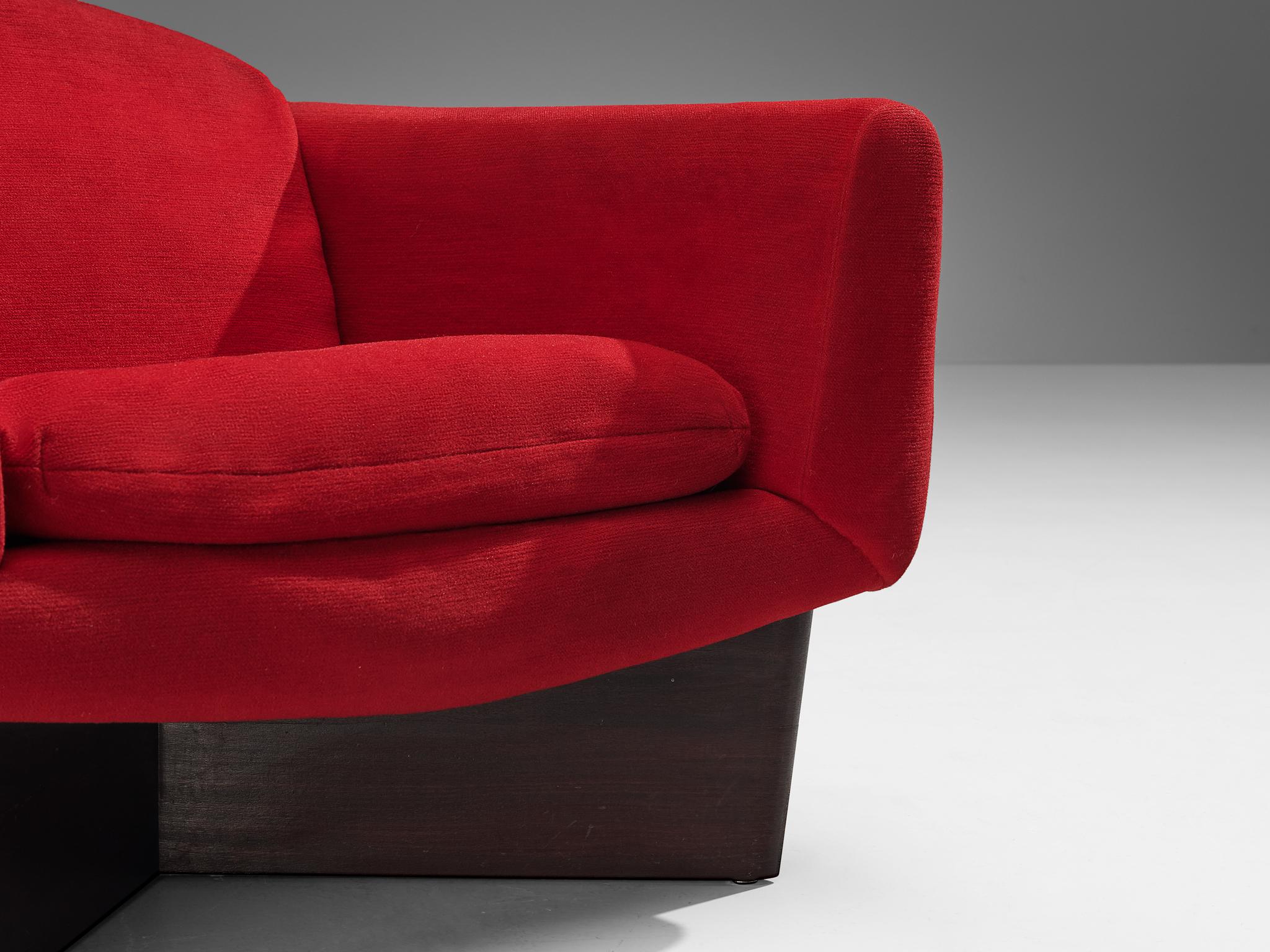 Pierre Guariche for Burov Pair of 'Monaco' Lounge Chairs in Red Velvet 3