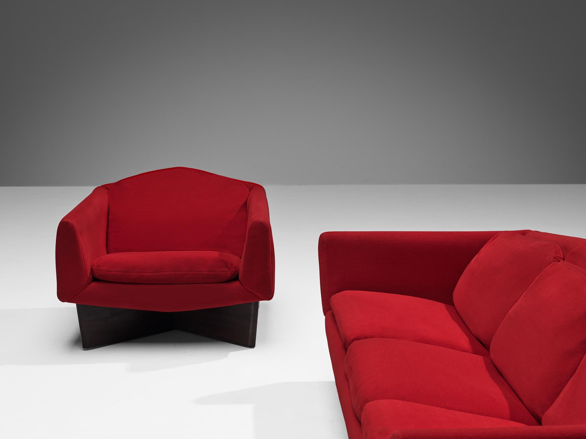 Pierre Guariche for Burov Pair of 'Monaco' Lounge Chairs in Red Velvet 9