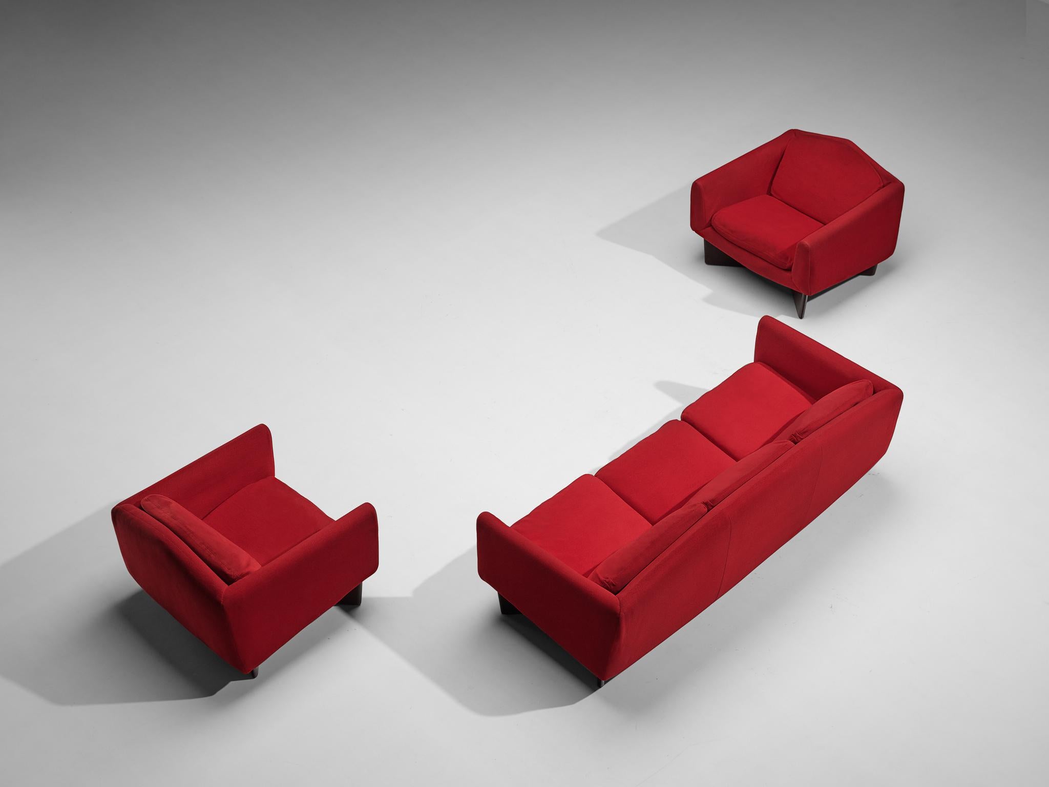 Pierre Guariche for Burov Pair of 'Monaco' Lounge Chairs in Red Velvet 10