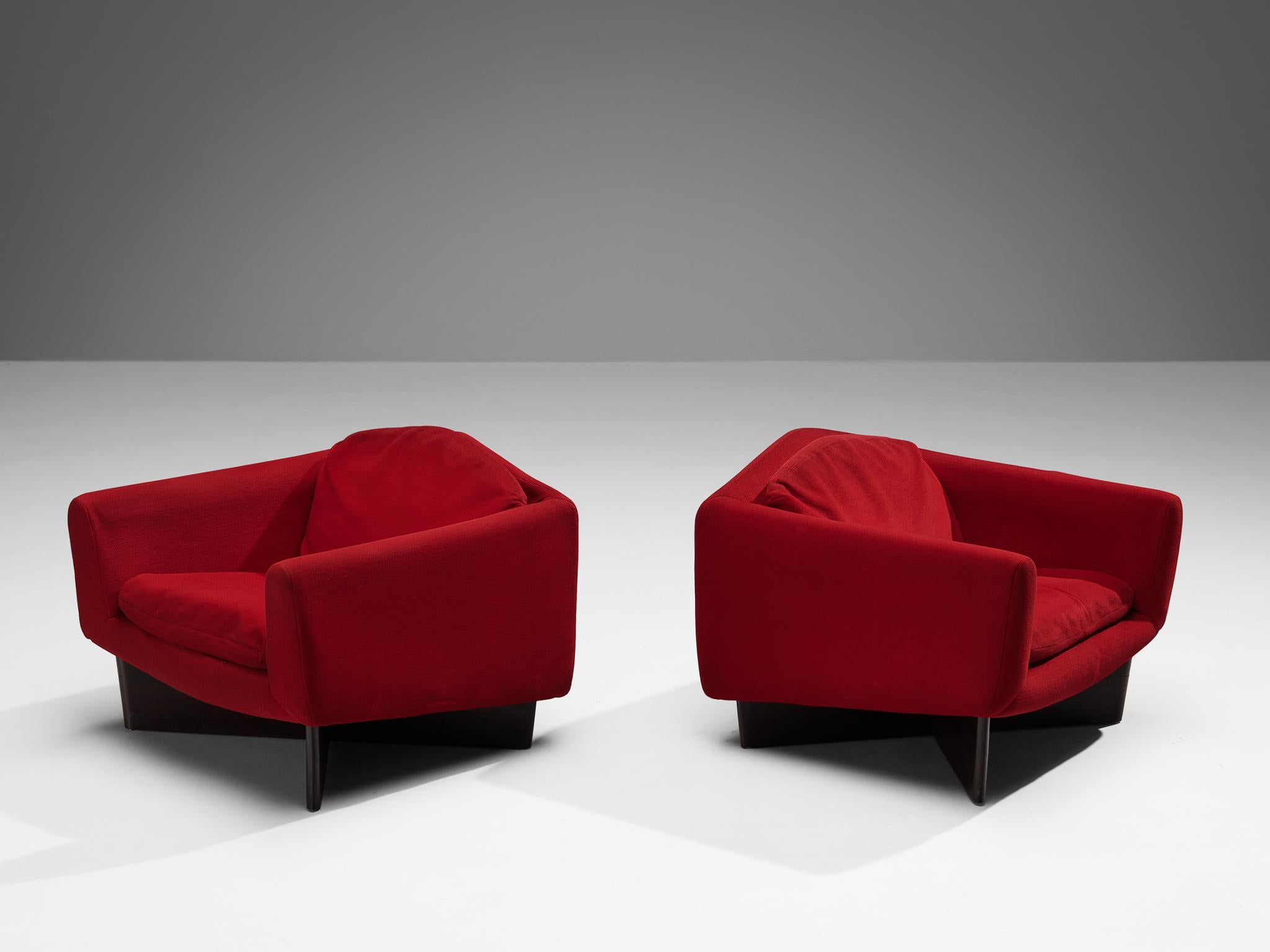 Pierre Guariche for Burov Pair of 'Monaco' Lounge Chairs in Red Velvet 11