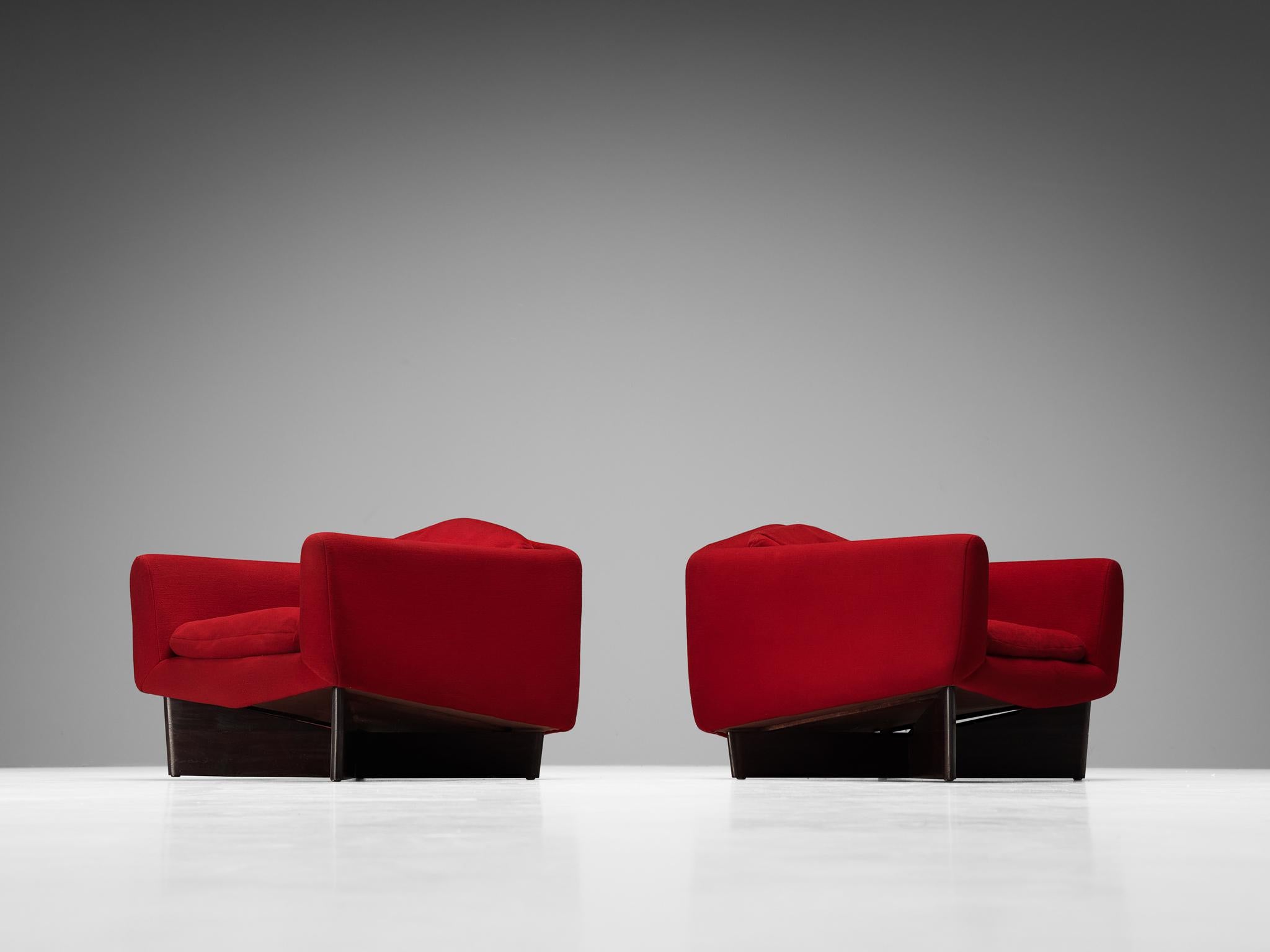 French Pierre Guariche for Burov Pair of 'Monaco' Lounge Chairs in Red Velvet