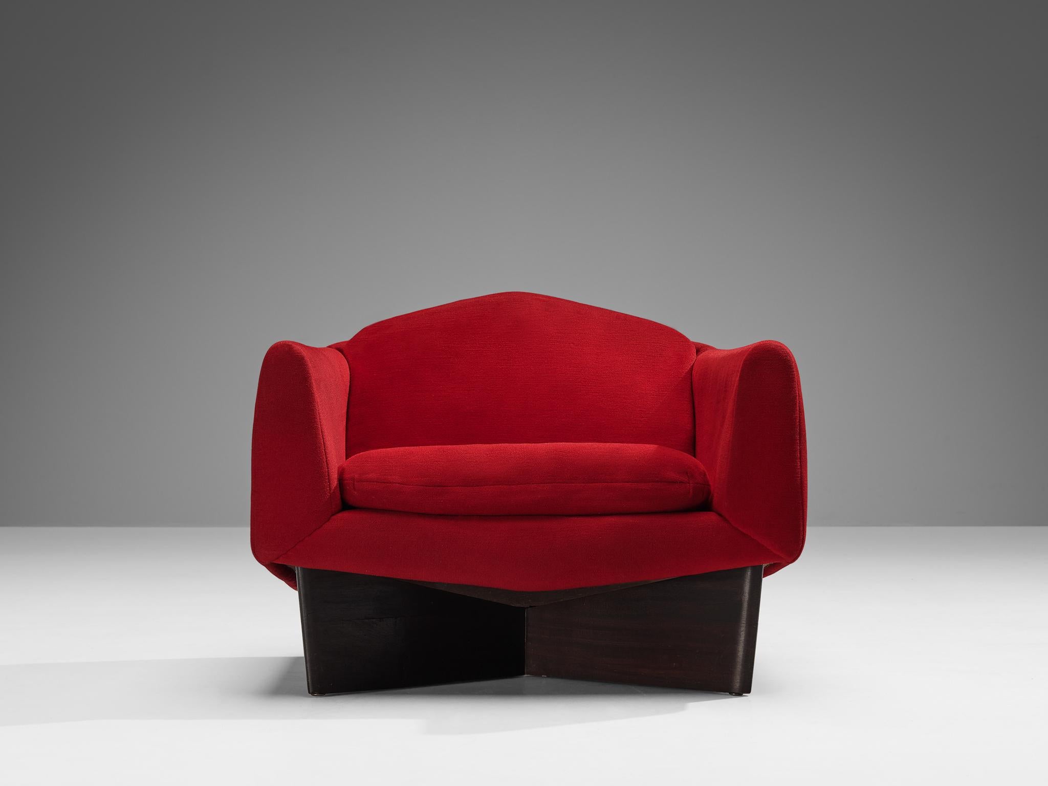 Pierre Guariche for Burov Pair of 'Monaco' Lounge Chairs in Red Velvet In Good Condition In Waalwijk, NL