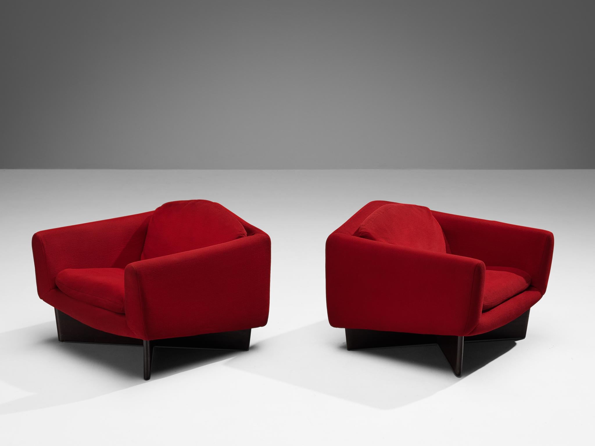 Pierre Guariche for Burov Pair of 'Monaco' Lounge Chairs in Red Velvet 2