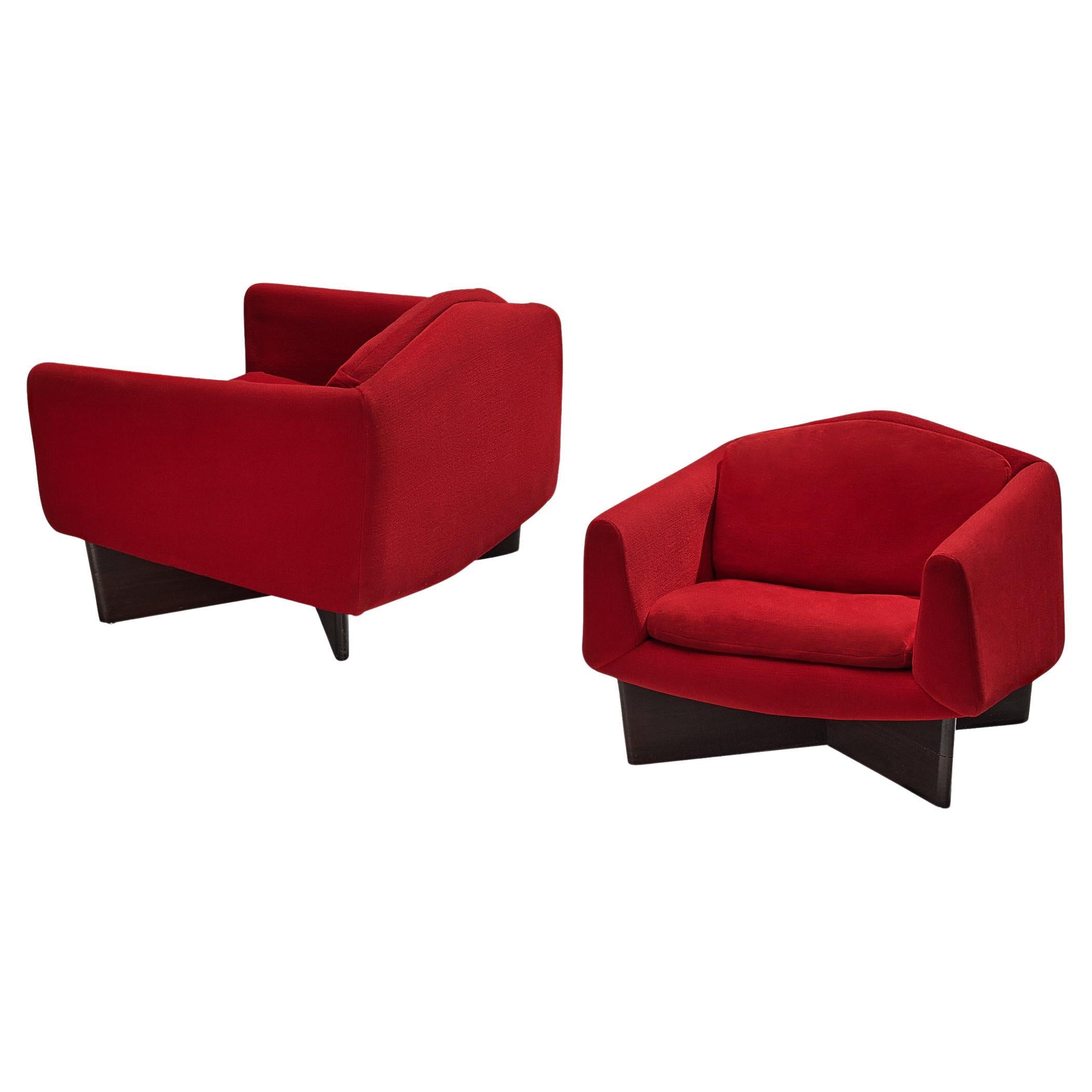 Pierre Guariche for Burov Pair of 'Monaco' Lounge Chairs in Red Velvet