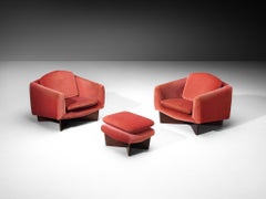 Pierre Guariche for Burov Pair of Monaco Lounge Chairs with Ottoman in Velvet