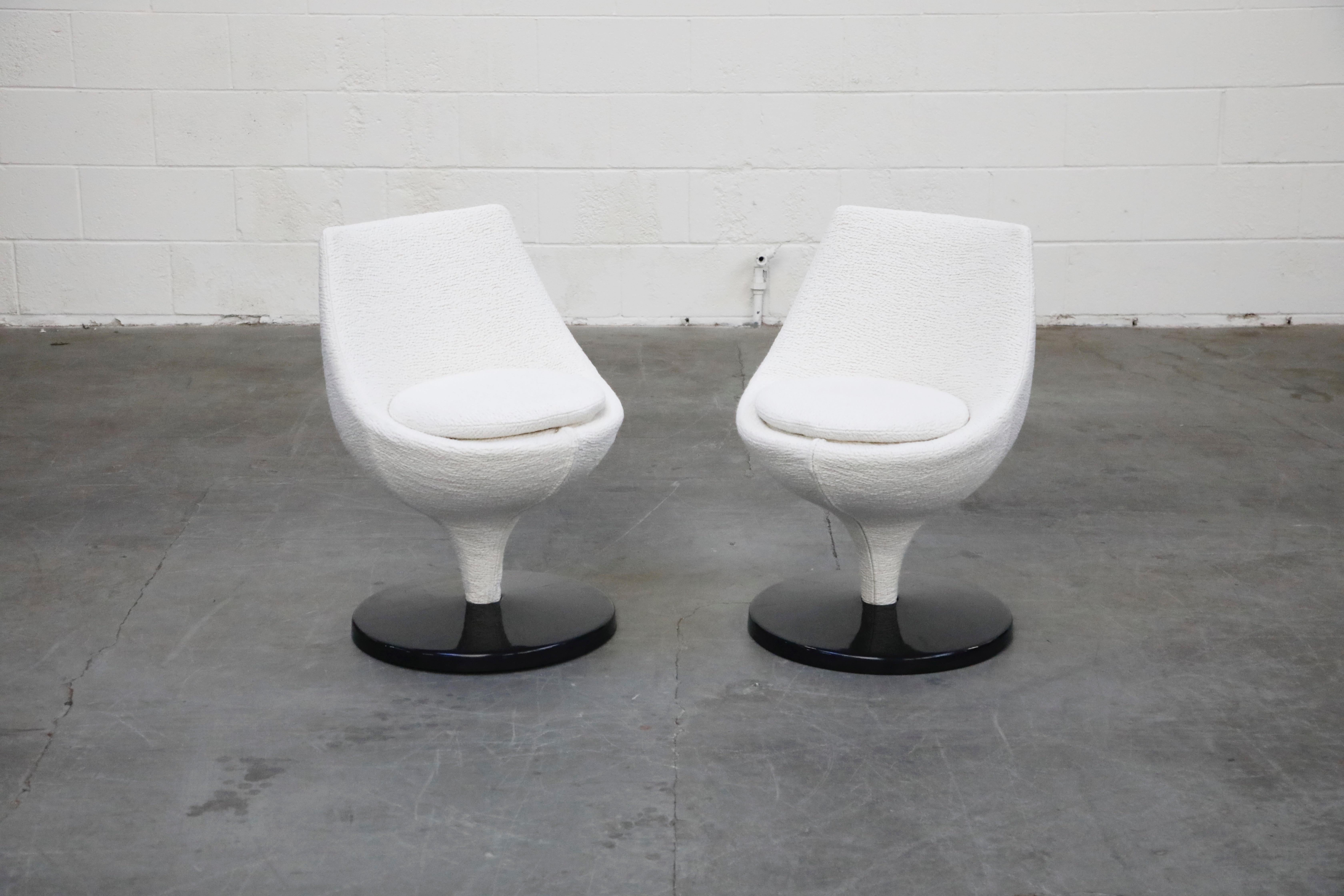 Modern Pierre Guariche for Meurop 'Polaris' Chairs in White Boucle Fabric, Pair, 1960s