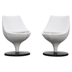 Retro Pierre Guariche for Meurop 'Polaris' Chairs in White Boucle Fabric, Pair, 1960s