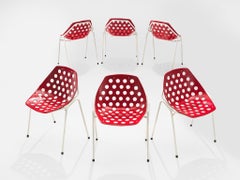 Pierre Guariche for Meurop Set of Six 'Coquillage' Dining Chairs in Red