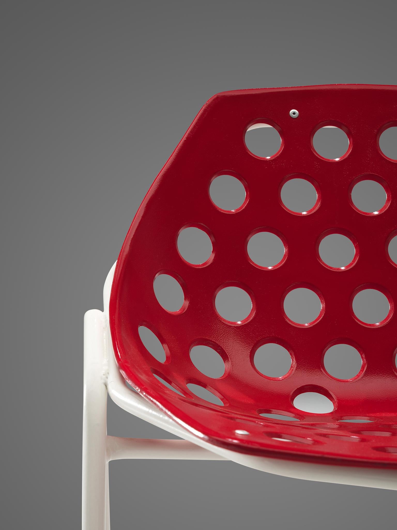 Pierre Guariche for Meurop Set of Six 'Coquillage' Dining Chairs in Red 2