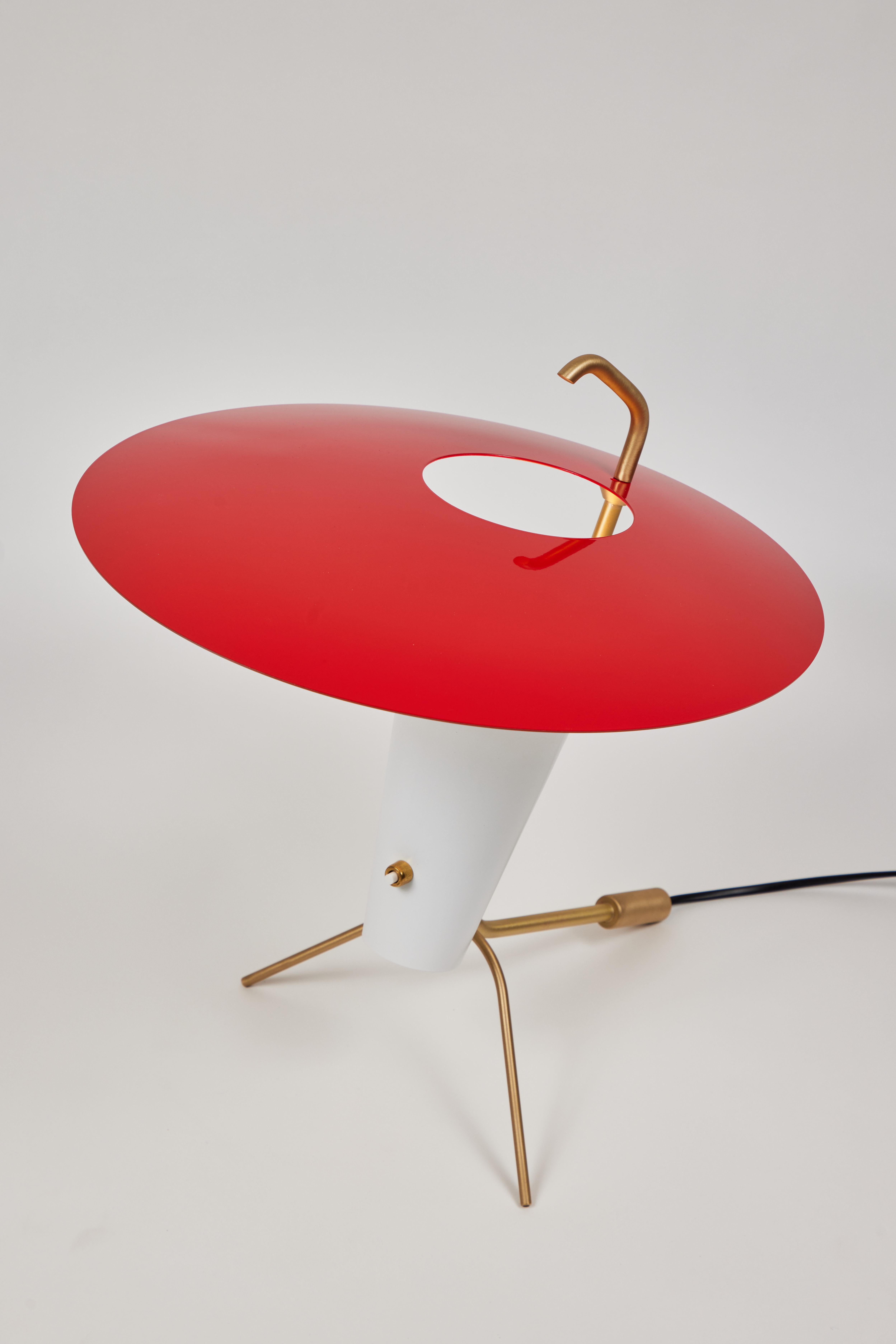 Pierre Guariche G24 Table Lamp in Red and White for Sammode Studio In New Condition For Sale In Glendale, CA