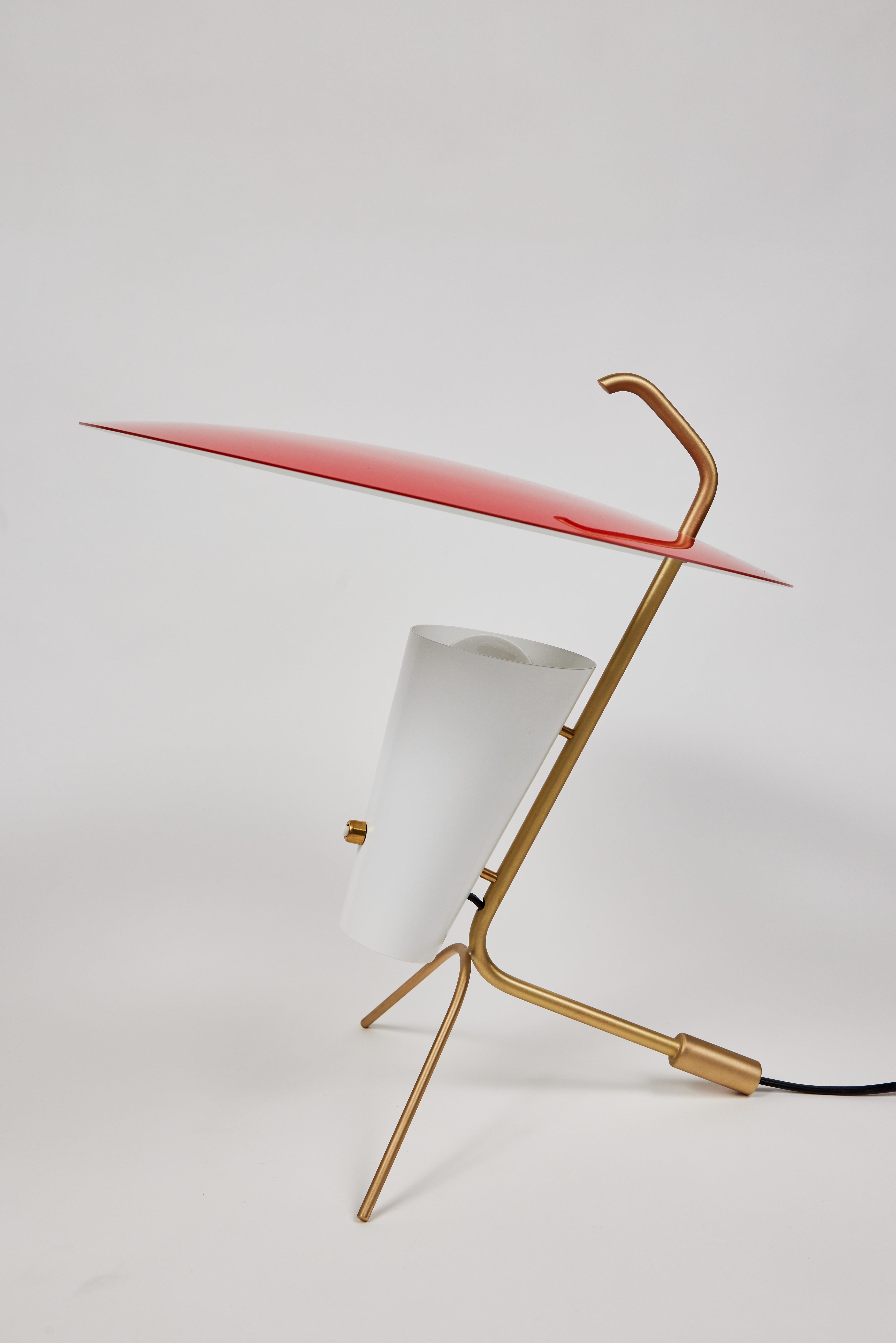 Pierre Guariche für Sammode Studio: G24-Tischlampe in Rot und Weiß im Angebot 1