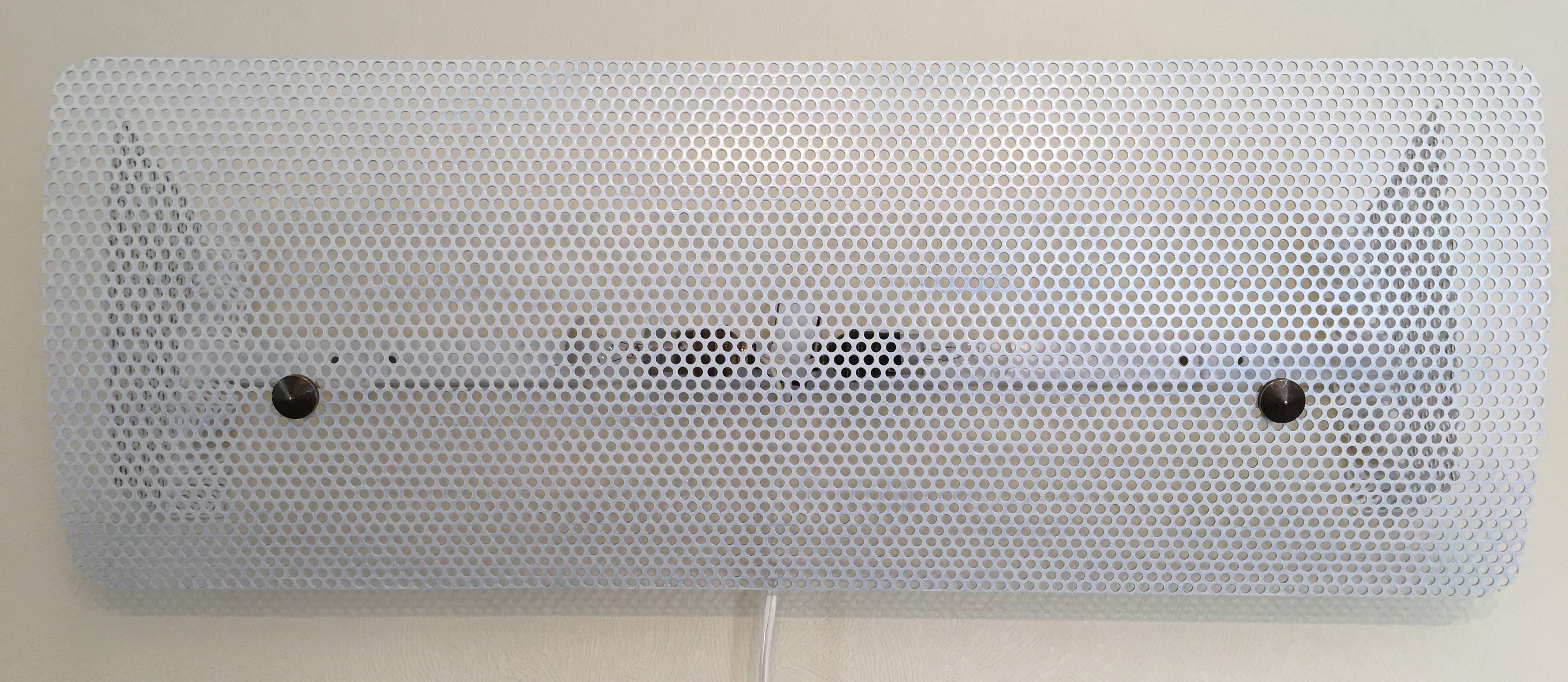 Mid-Century Modern Pierre Guariche G320 Large White Perforated Metal Wall Lamp, 1952, France For Sale