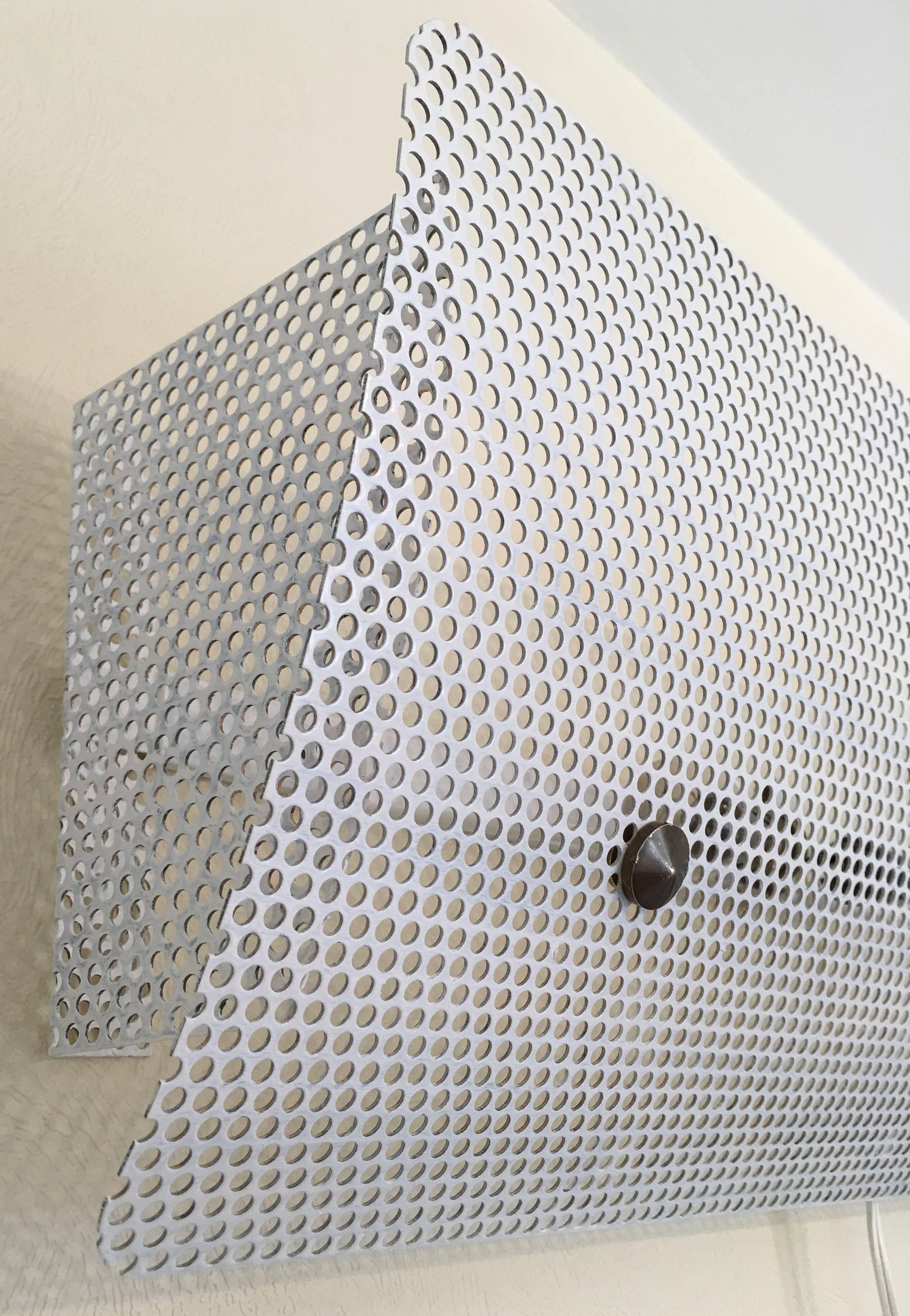 Lacquered Pierre Guariche G320 Large White Perforated Metal Wall Lamp, 1952, France For Sale