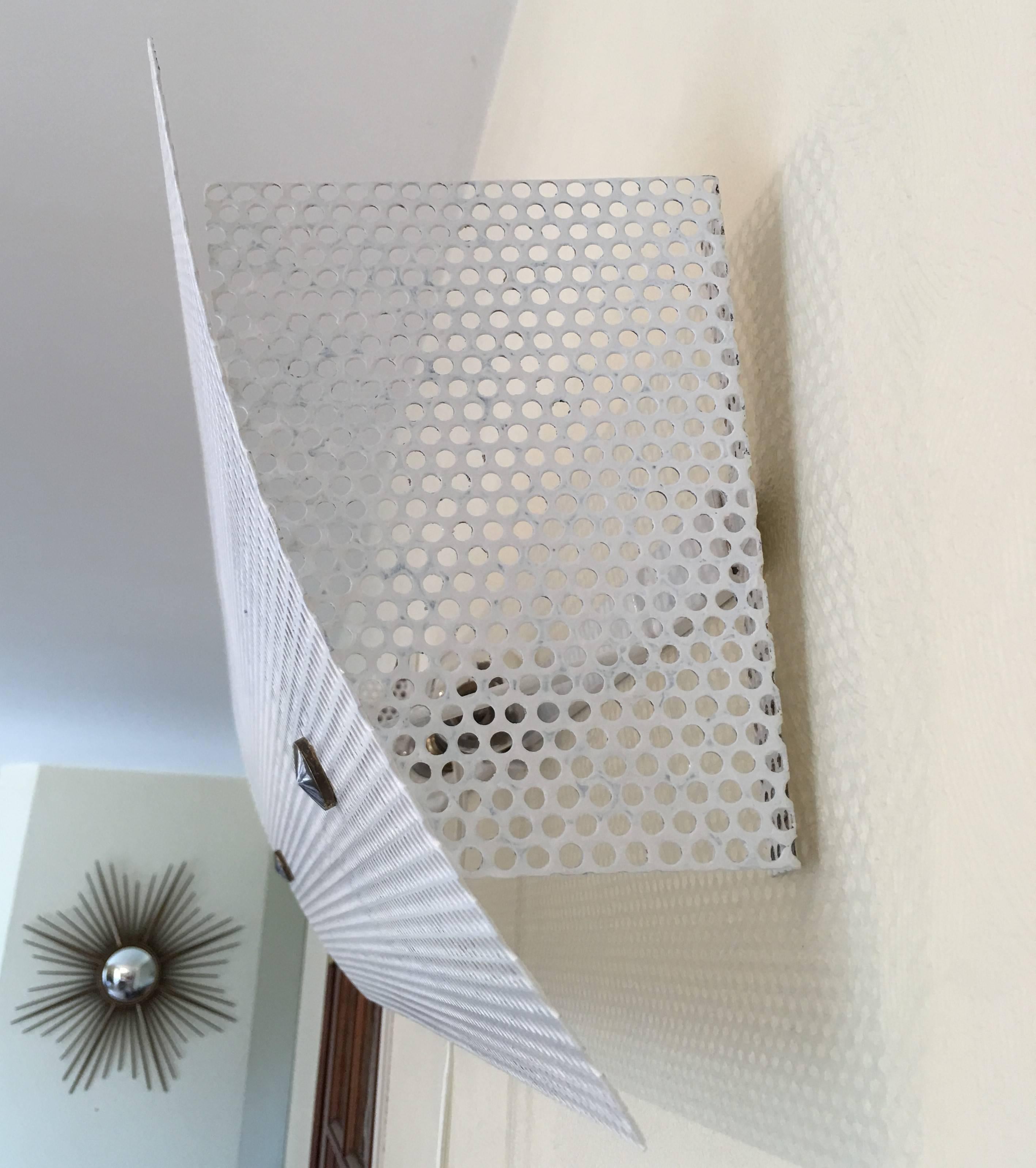 Mid-20th Century Pierre Guariche G320 Large White Perforated Metal Wall Lamp, 1952, France For Sale