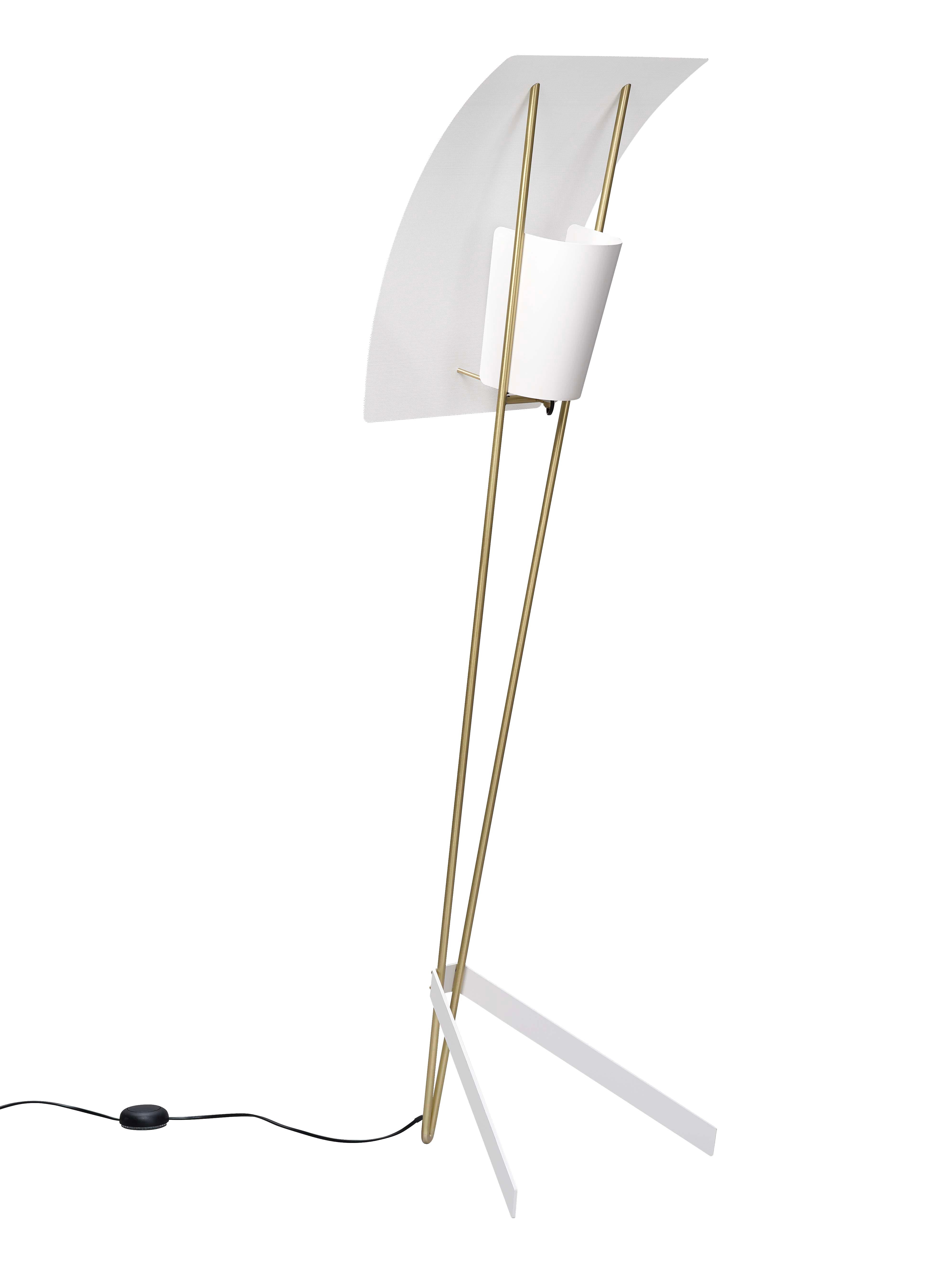 Brushed Pierre Guariche Kite Floor Lamp in White for Sammode Studio For Sale