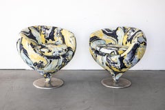 Pierre Guariche "Luna" Lounge Chairs in Marbalia Fabric