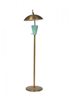 Pierre Guariche Midcentury French Brass and Green Enamel Floor Lamp