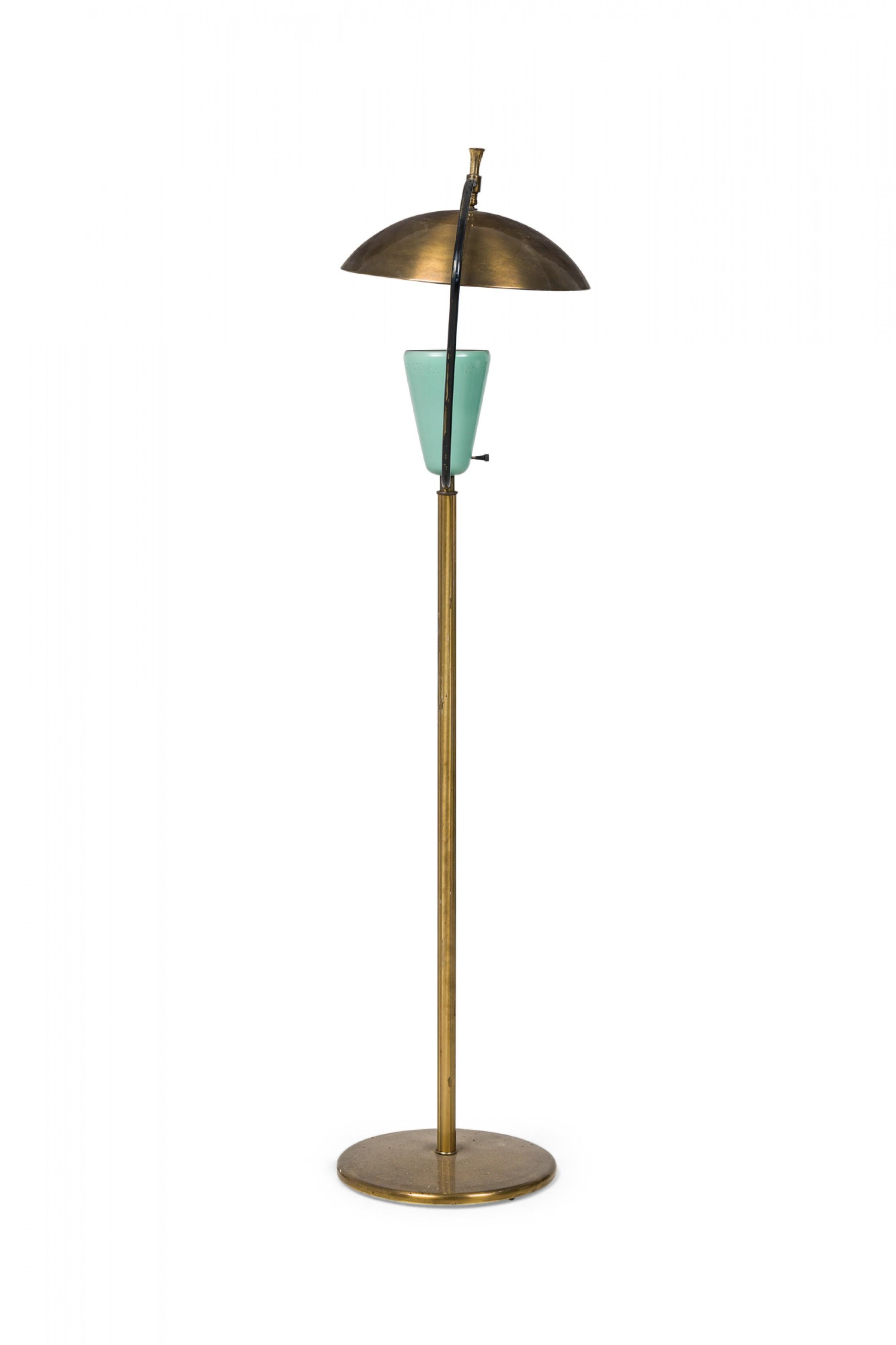 Pierre Guariche Midcentury French Brass and Green Enamel Floor Lamp In Good Condition For Sale In New York, NY