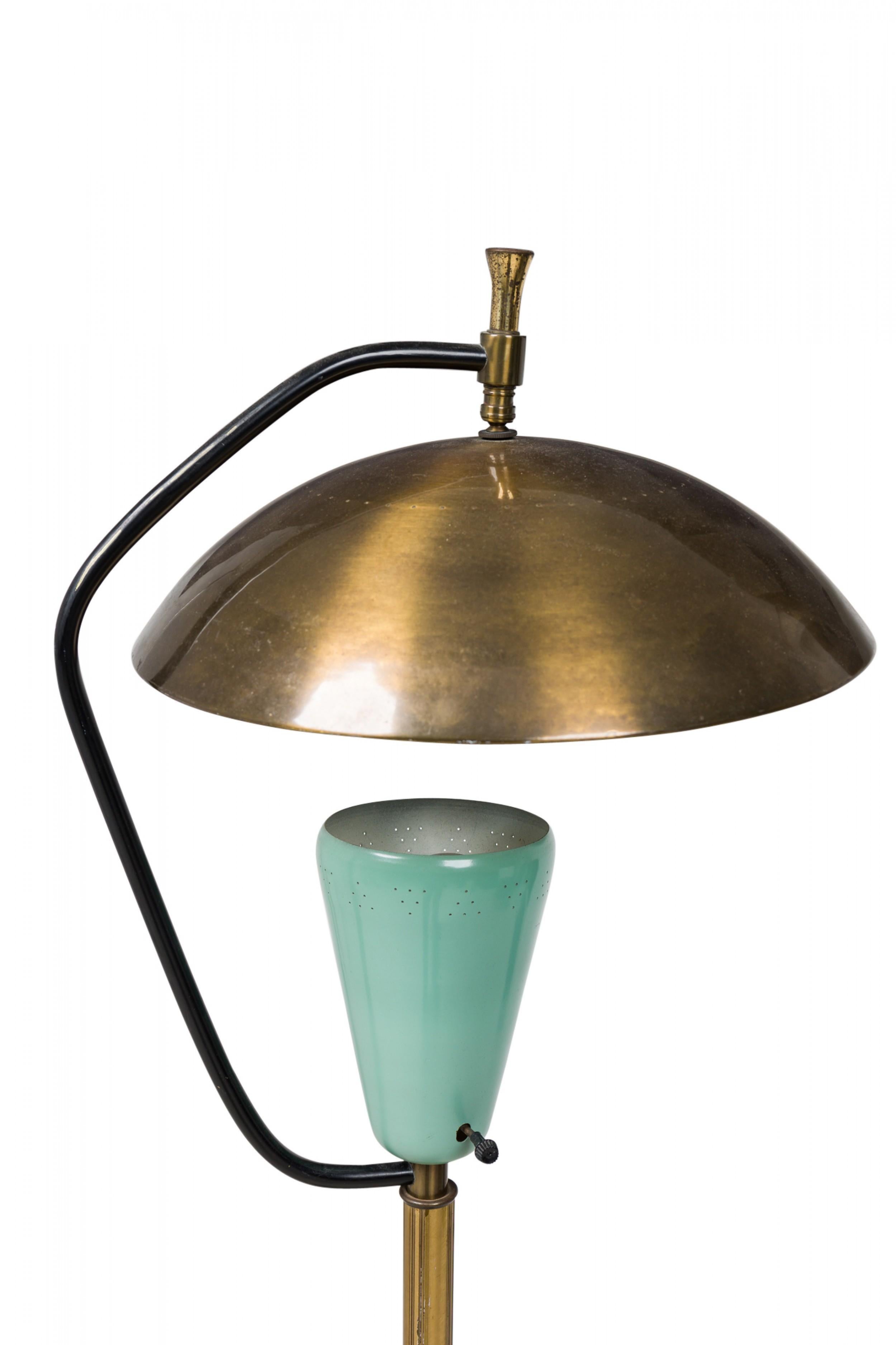 Pierre Guariche Midcentury French Brass and Green Enamel Floor Lamp For Sale 1
