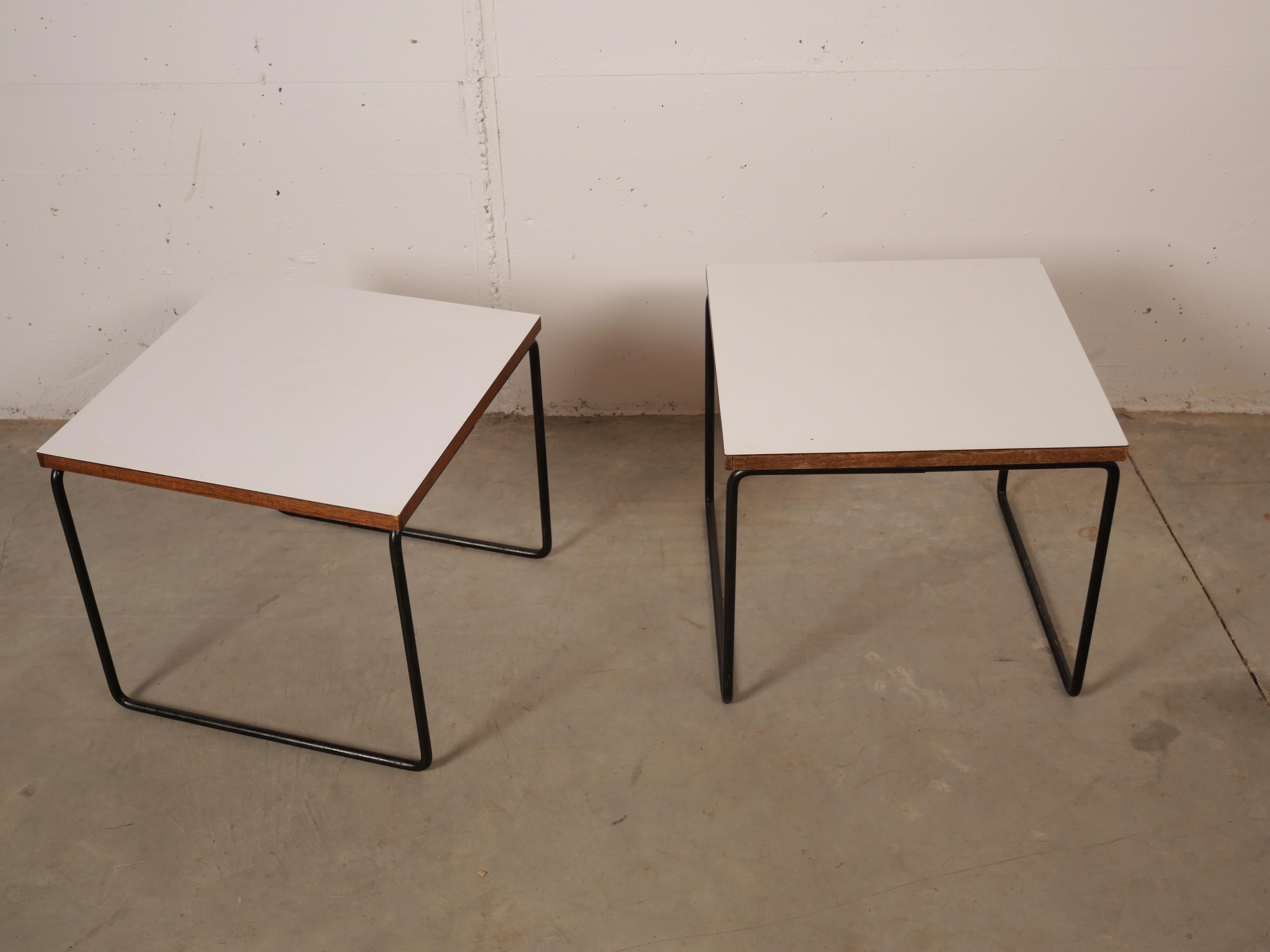 Metal Pierre Guariche, Pair of White Flying Table for Steiner, France, 1955 For Sale