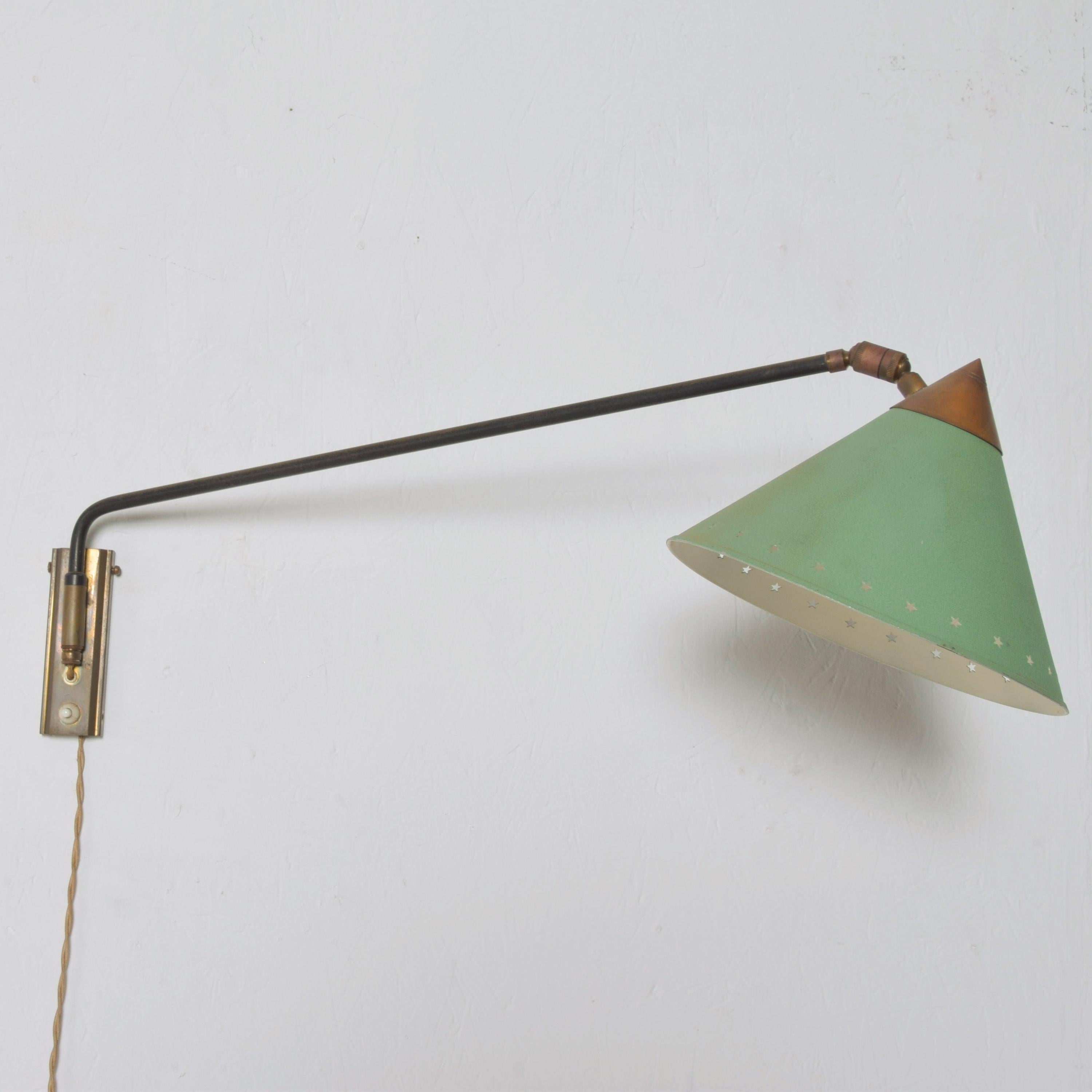 Mid-Century Modern French Pierre Guariche Pistachio Green Cone Modern Sexy Wall Sconce, France 1950