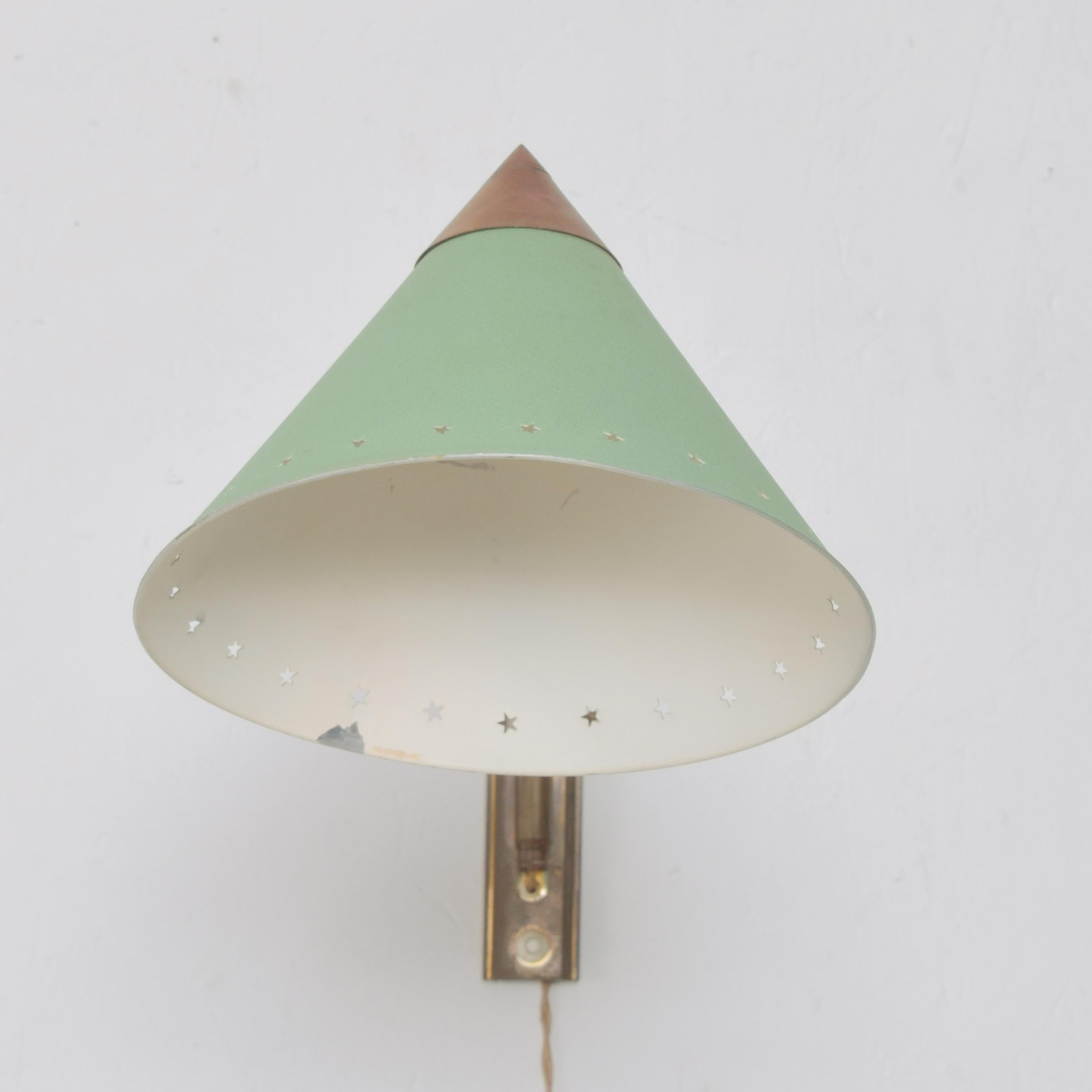 Mid-20th Century French Pierre Guariche Pistachio Green Cone Modern Sexy Wall Sconce, France 1950