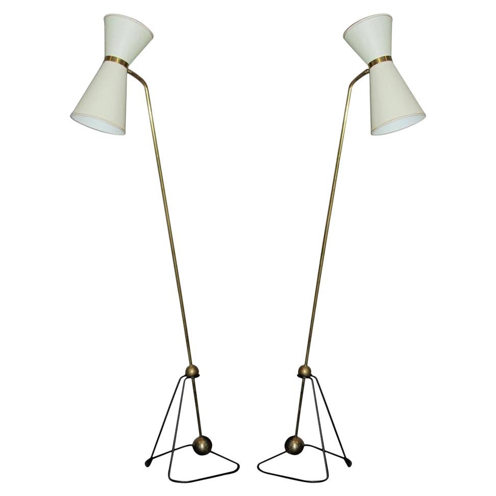 Pierre Guariche Rare Pair of Floor Lamps 1970 'Model of' For Sale